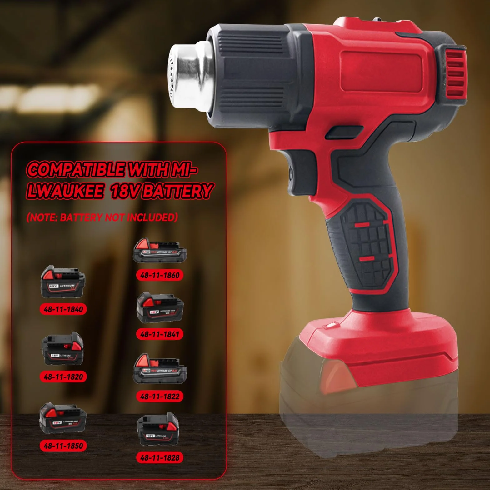 Bezprzewodowa dmuchawa do gorącego powietrza do akumulatora Milwaukee 18V, pistolet do gorącego powietrza z 5 dyszami, 2 ustawienia temperatury max 550°C do krycia rur termokurczliwych, owijania