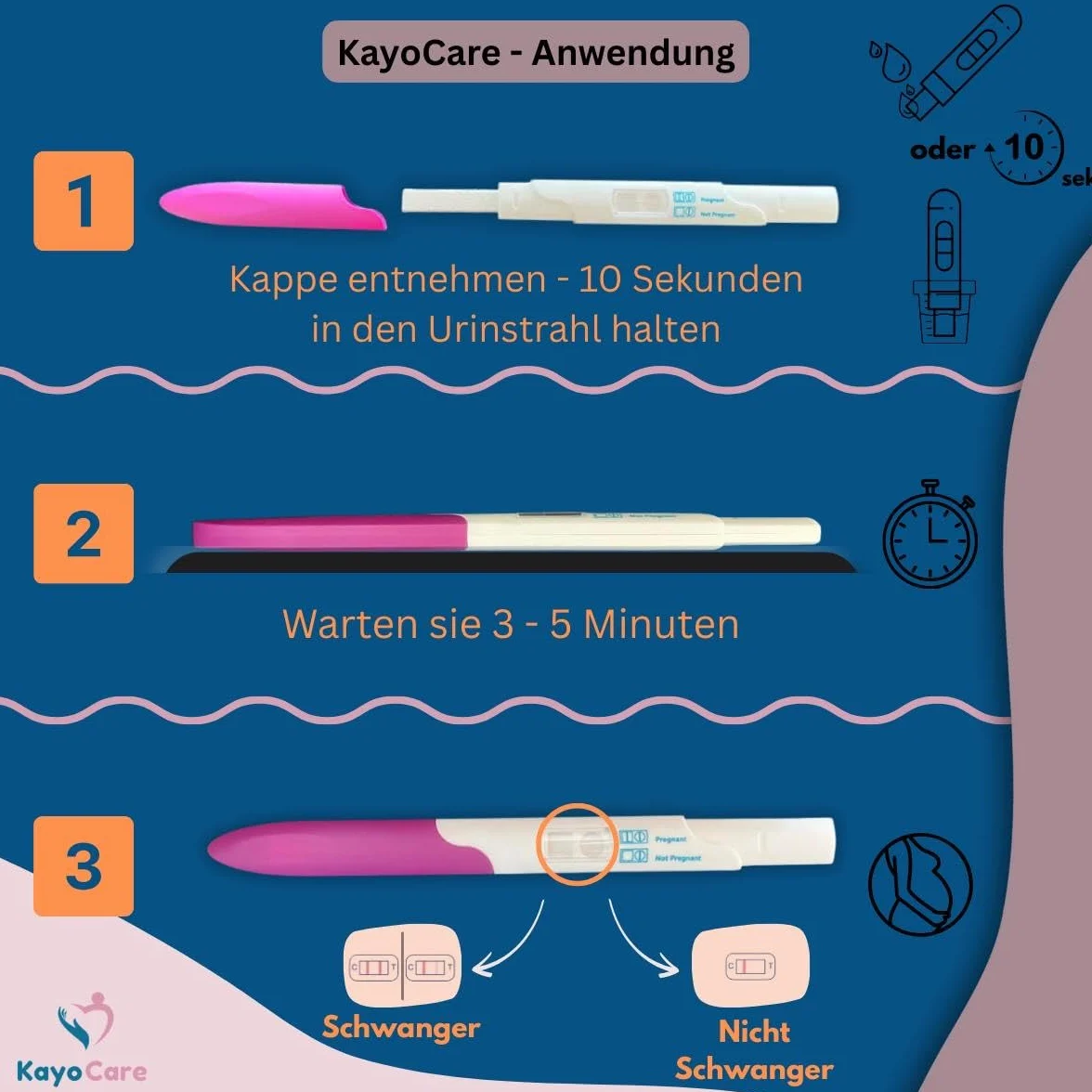 3 x KayoCare test ciążowy – 25 miu/ml – bardzo czuły – wczesny test ciążowy z wysoką dokładnością – testy dla szybkich i wiarygodnych wyników – wczesny test ciąży