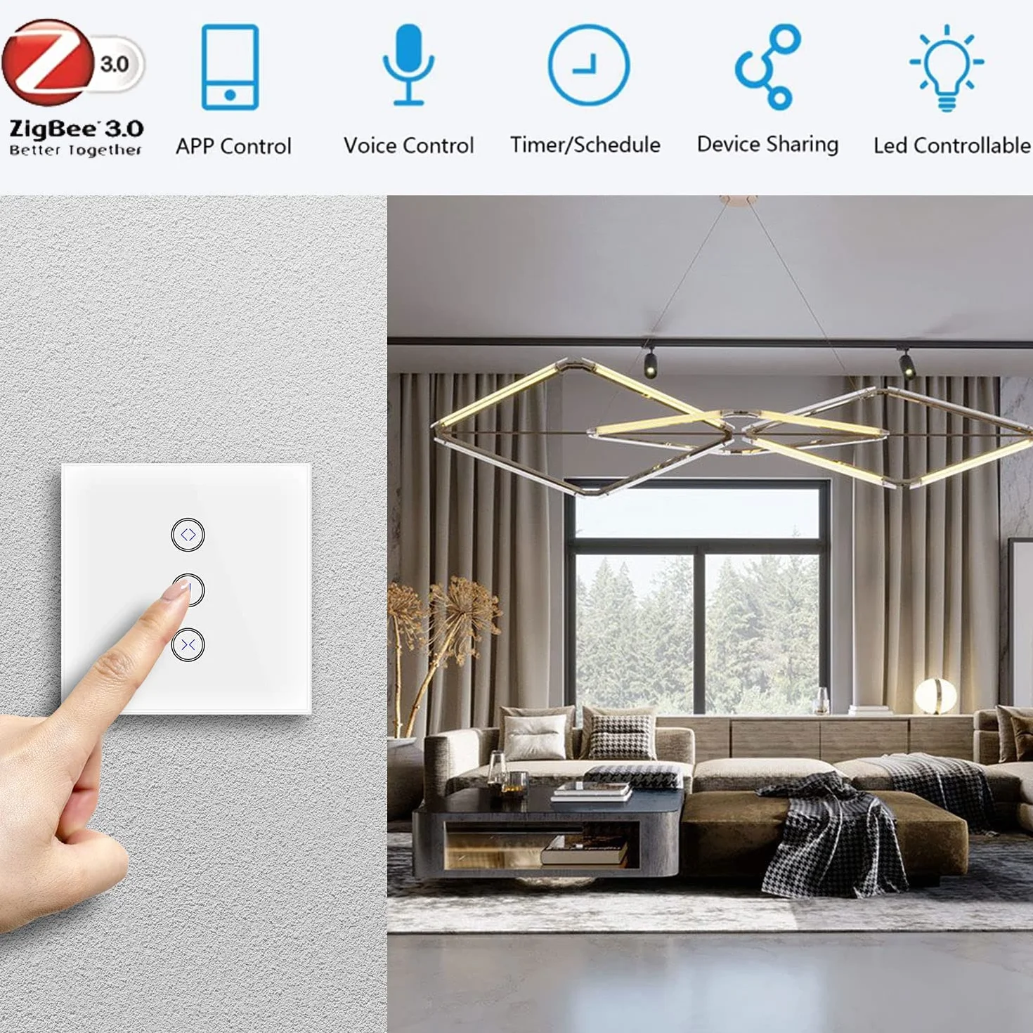UseeLink Smart ZigBee przełącznik rolety, kompatybilny z aplikacją Smart Life/Tuya, współpracuje z Alexa i Google Home, inteligentny przełącznik żaluzji z panelem dotykowym, biały (wymagany
