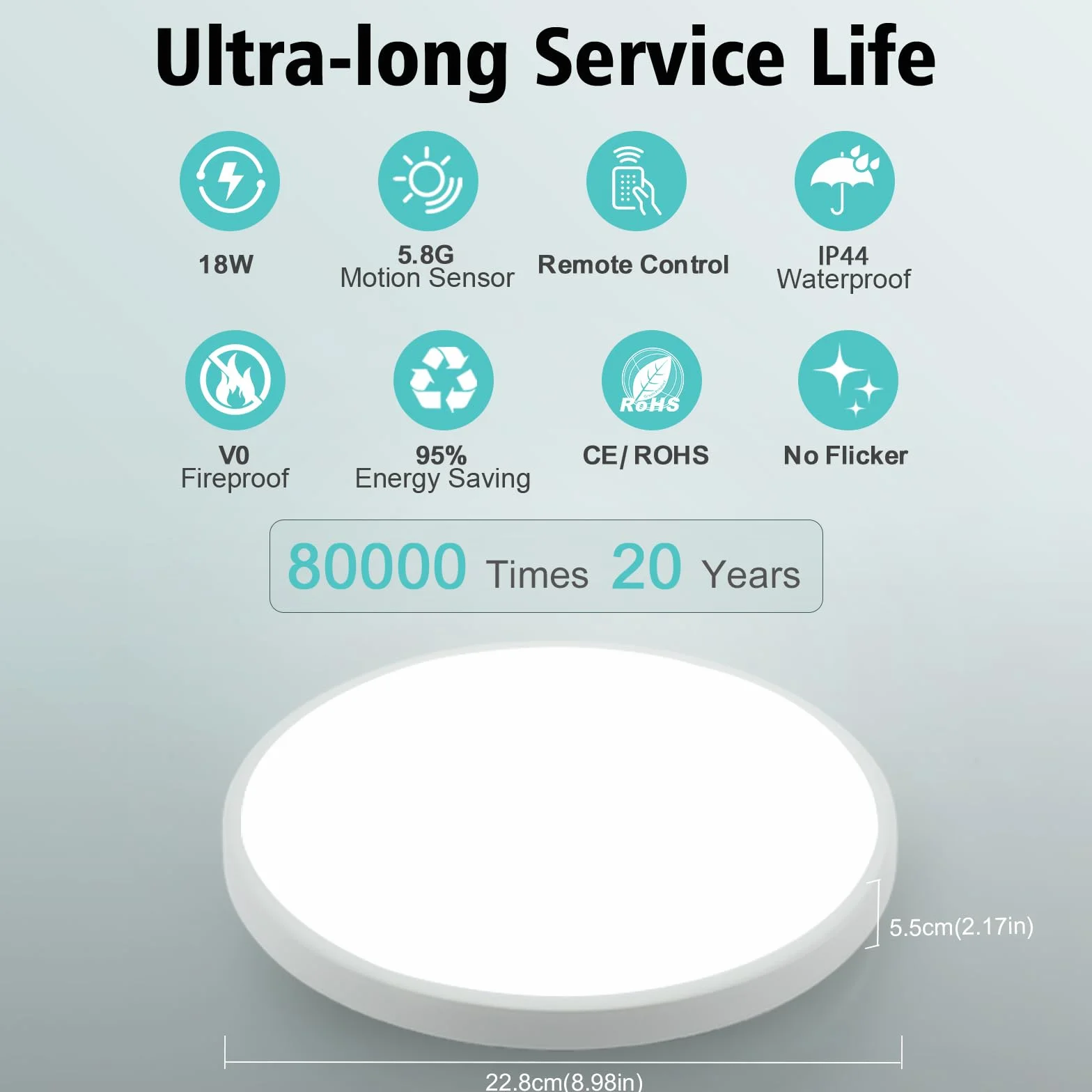 Oraymin Lampa sufitowa LED z czujnikiem ruchu, 18 W, 1800 lm, lampa sufitowa LED z pilotem zdalnego sterowania, IP54, 4000 K, lampa z czujnikiem ruchu, do wewnątrz, na schody, do korytarza, piwnicy