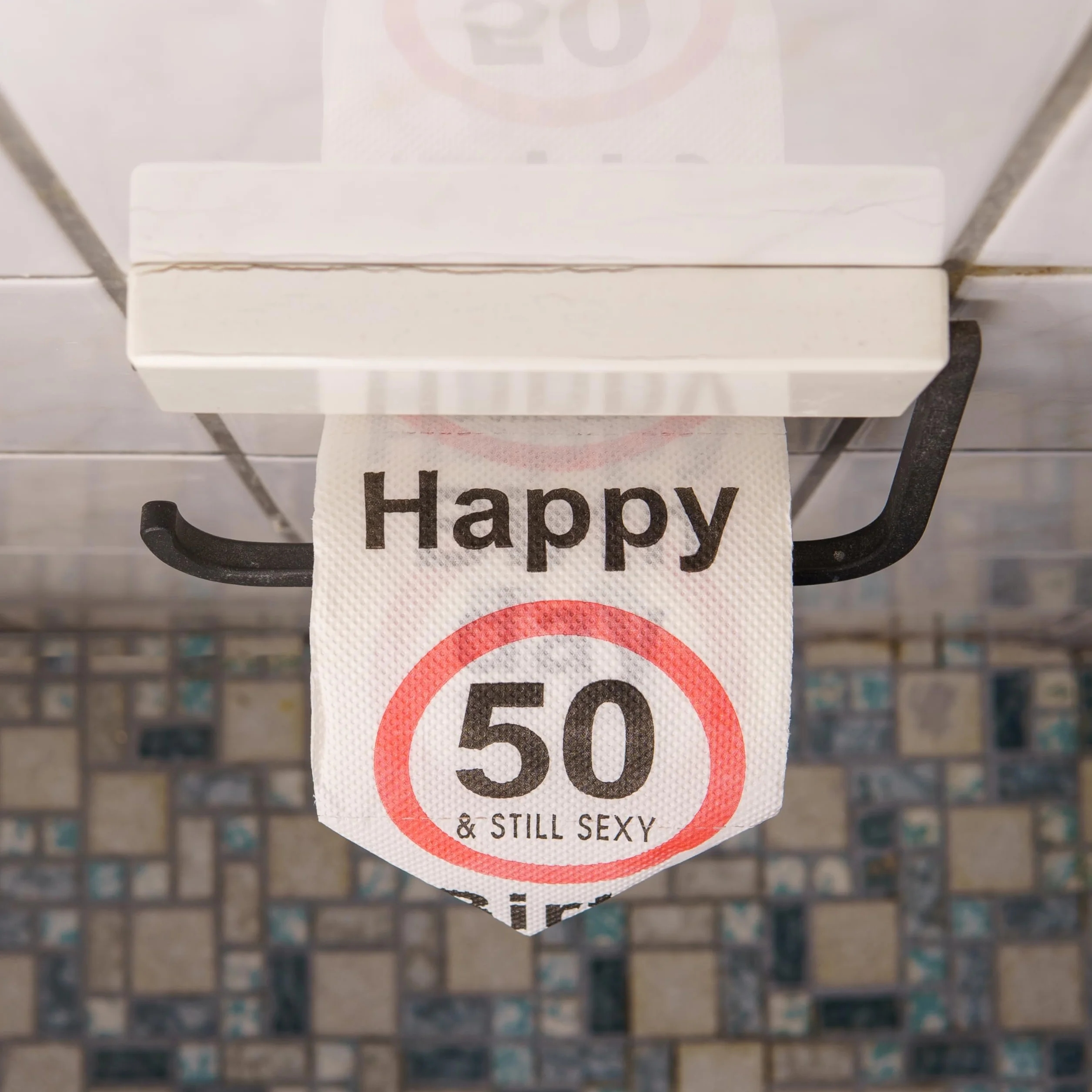 Happy Birthday & Still Sexy papier toaletowy, dekoracja i pakowanie prezent na 50. urodziny, zabawny motyw rolki papieru toaletowego, innowacyjny prezent dla nastolatków, chłopców, dziewcząt