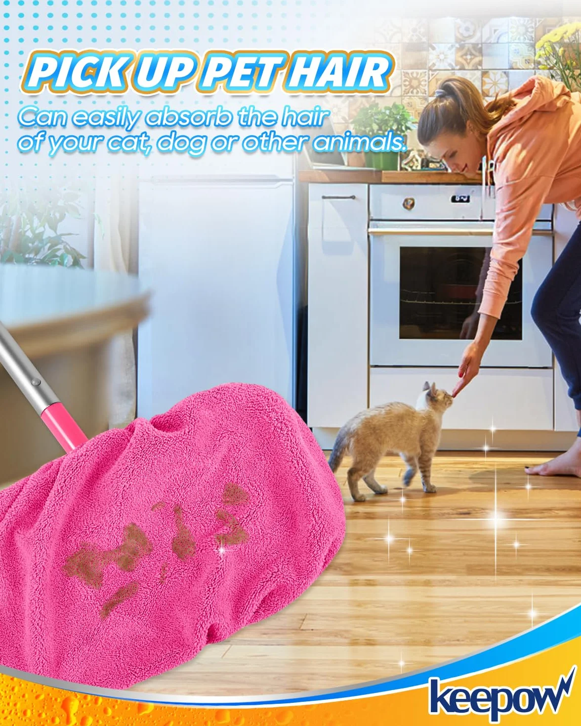 KEEPOW Wielokrotnego użytku na ściereczki do mopu Swiffer - czyste bawełniane ściereczki na mop Swiffer, idealne do Swiffer Wet, do czyszczenia podłóg z drewna twardego, 25,4x11,5cm, 6 sztuk
