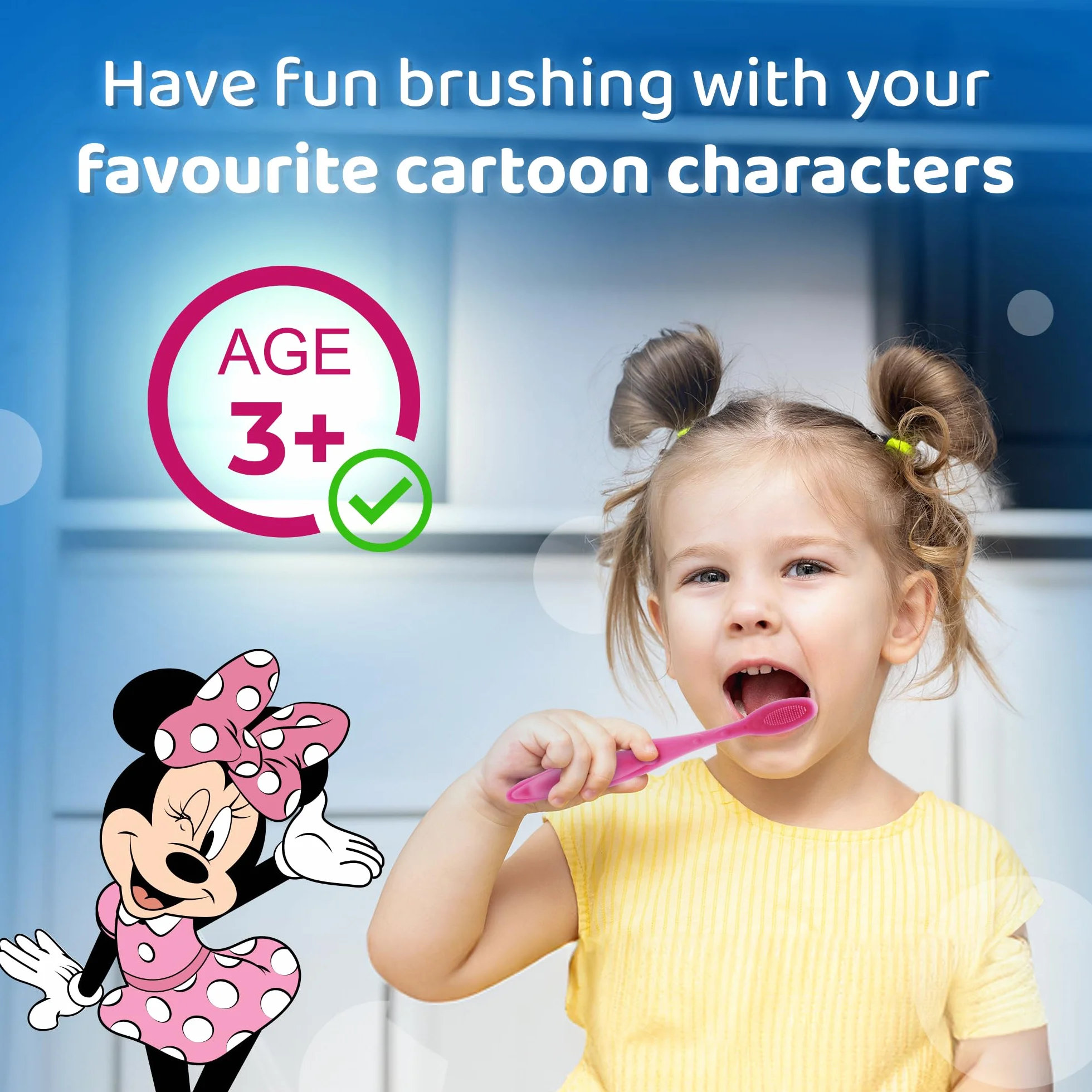 Minnie Mouse szczoteczka do zębów z nasadką ochronną, przyssawką, wygodnym uchwytem i miękkim włosiem dla dzieci