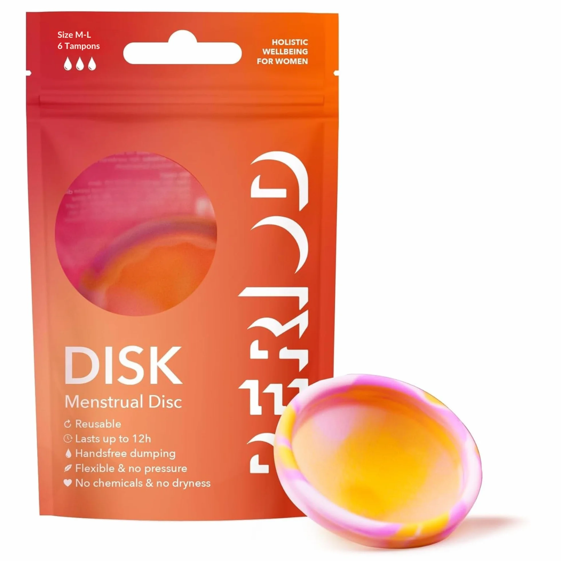 PERIOD Dysk menstruacyjny wielokrotnego użytku z platynowego silikonu medycznego, automatyczne opróżnianie, M/L