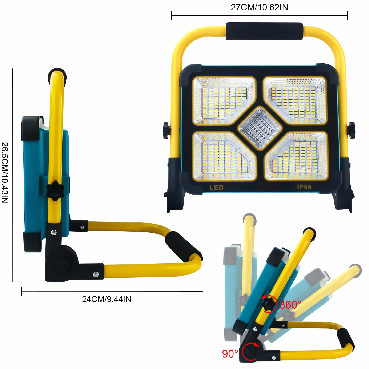 Lampa budowlana z akumulatorem LED z statywem, przenośne oświetlenie budowlane z baterią 10500mAh, ładowanie typu C i solarne, 4 tryby światła - Idealne do napraw, placów budowy, sytuacji awaryjnych