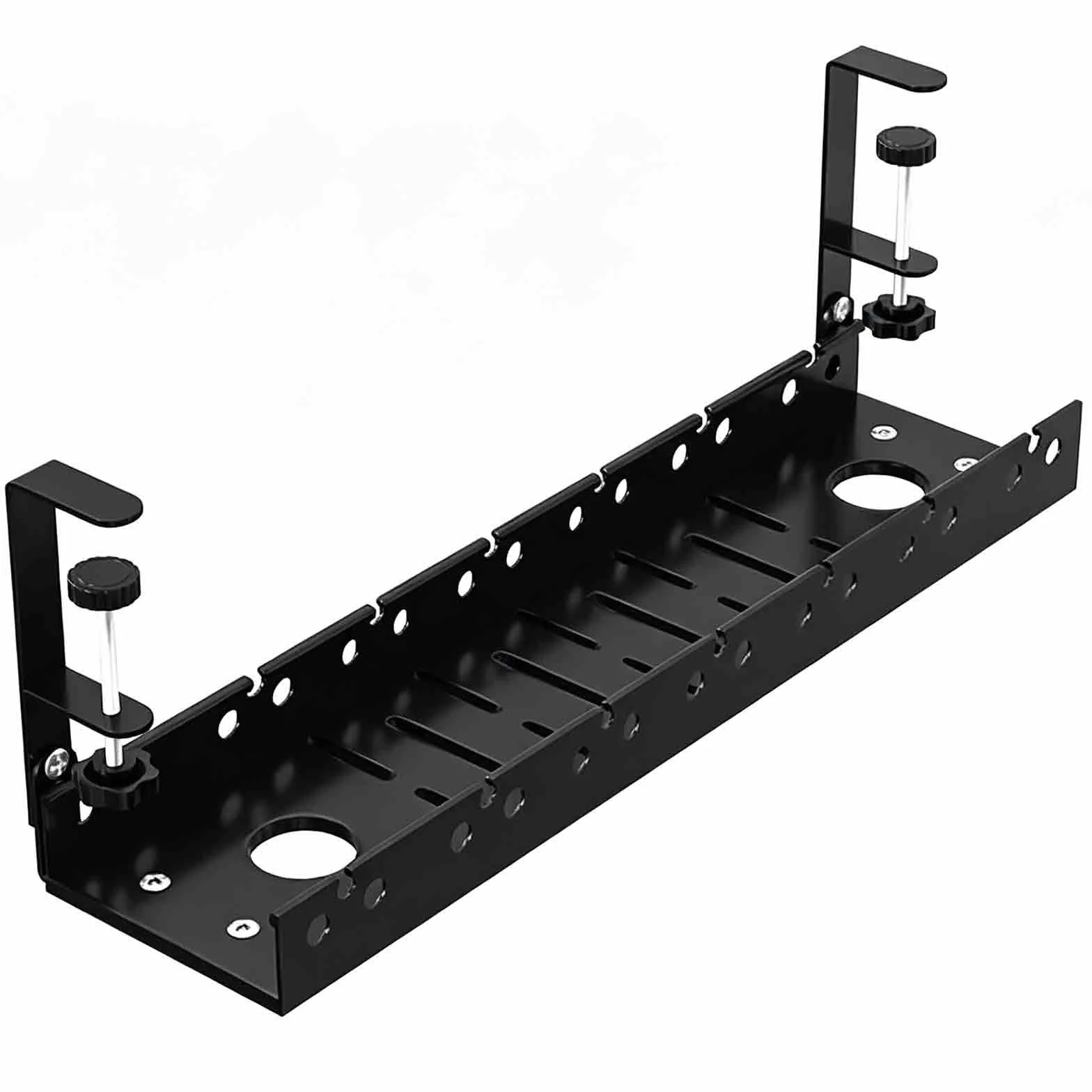 Regulowany Organizer Kabli Pod Biurko 37-64cm, Metalowa Półka na Kable z Zaciskiem Bez Wiercenia do Home Office(Black)