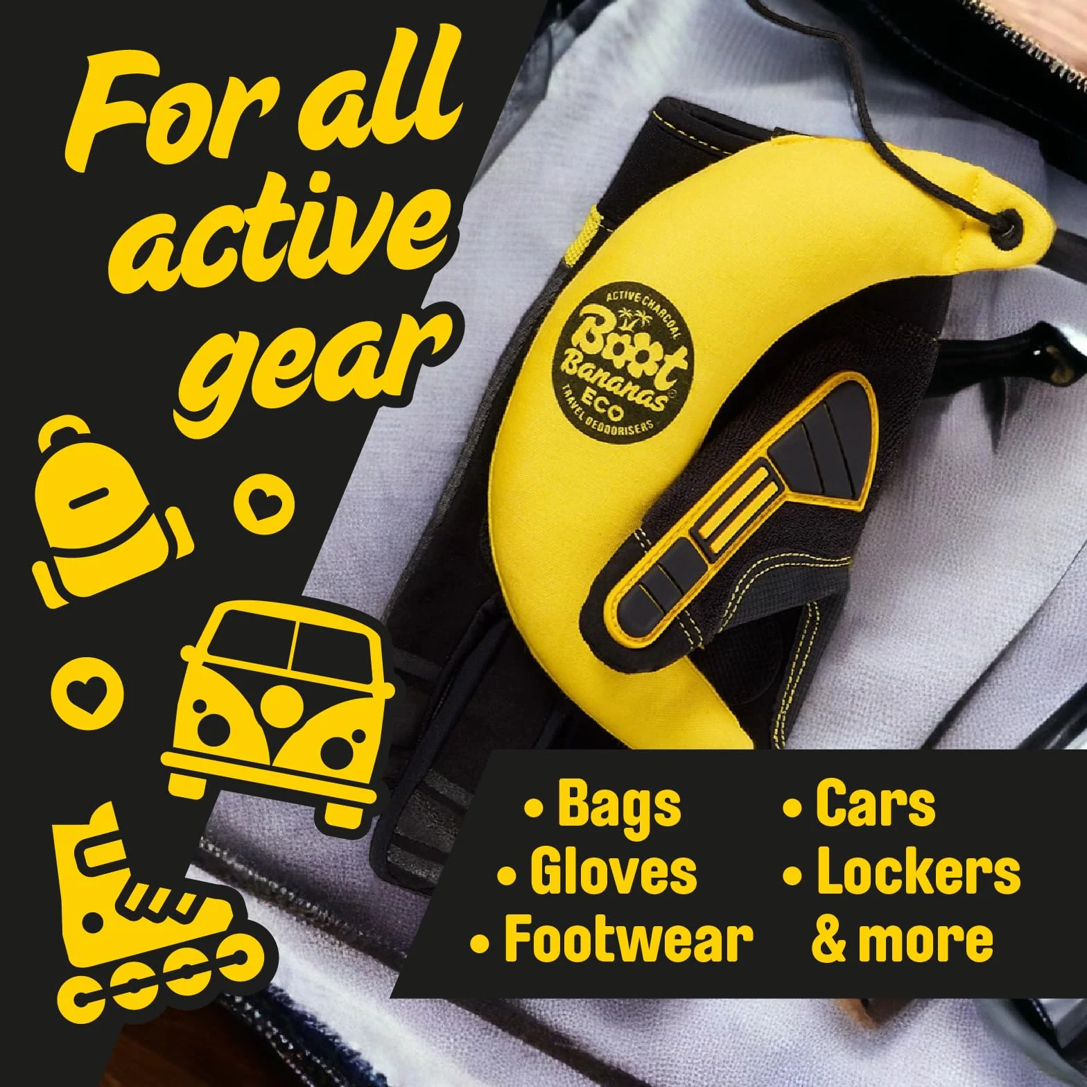 Boot Bananas Eco Travel Dezodoratory – bezzapachowe środki do usuwania zapachów z węglem aktywnym do zapachowych butów, rękawiczek i toreb, lekkie, kompostowalne, wielokrotnego użytku, świeżość w