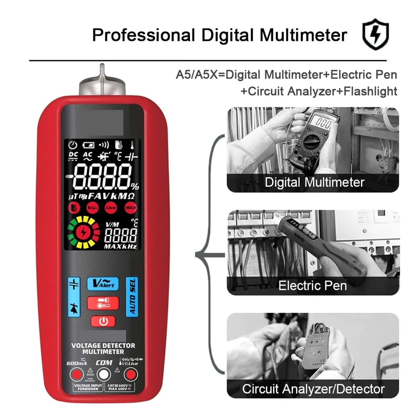 Multimetr Cyfrowy Inteligentny Automatyczny Multitester Amperomierz VFC Prąd Kondensator Ohm Narzędzia Do Testowania Elektryków Szybko Dokładnie Łatwy Odczyt(A5X-USB charging)