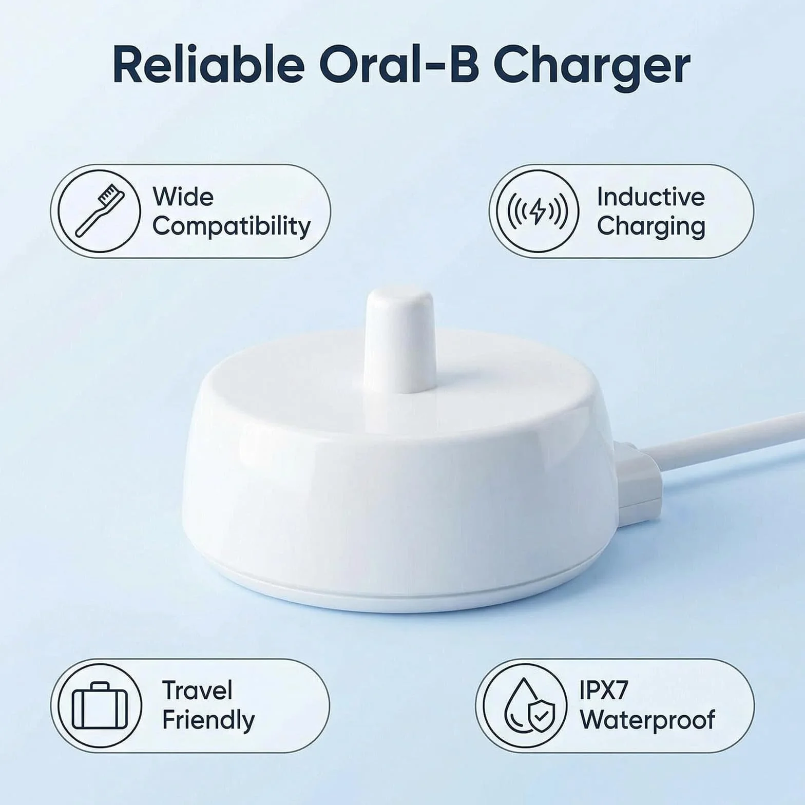 Wodoodporna indukcyjna ładowarka do szczoteczki do zębów Oral-B Braun - zamiennik kompatybilny z Pro/Vitality/Smart/Genius/IO - kompaktowy i przenośny do podróży - Uniwersalne napięcie 220-240 V