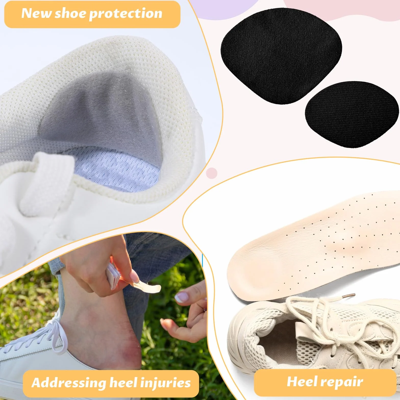 Samoprzylepne łatki do naprawy butów sneaker, ochrona pięty, 6 par