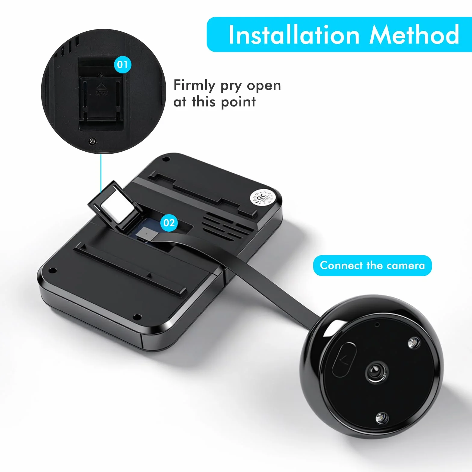 Inteligentny wizjer do drzwi 2,4 cala z kamerą i dzwonkiem, szeroki kąt 120°, noktowizor IR, HD 0,3 MP, pamięć 32 GB