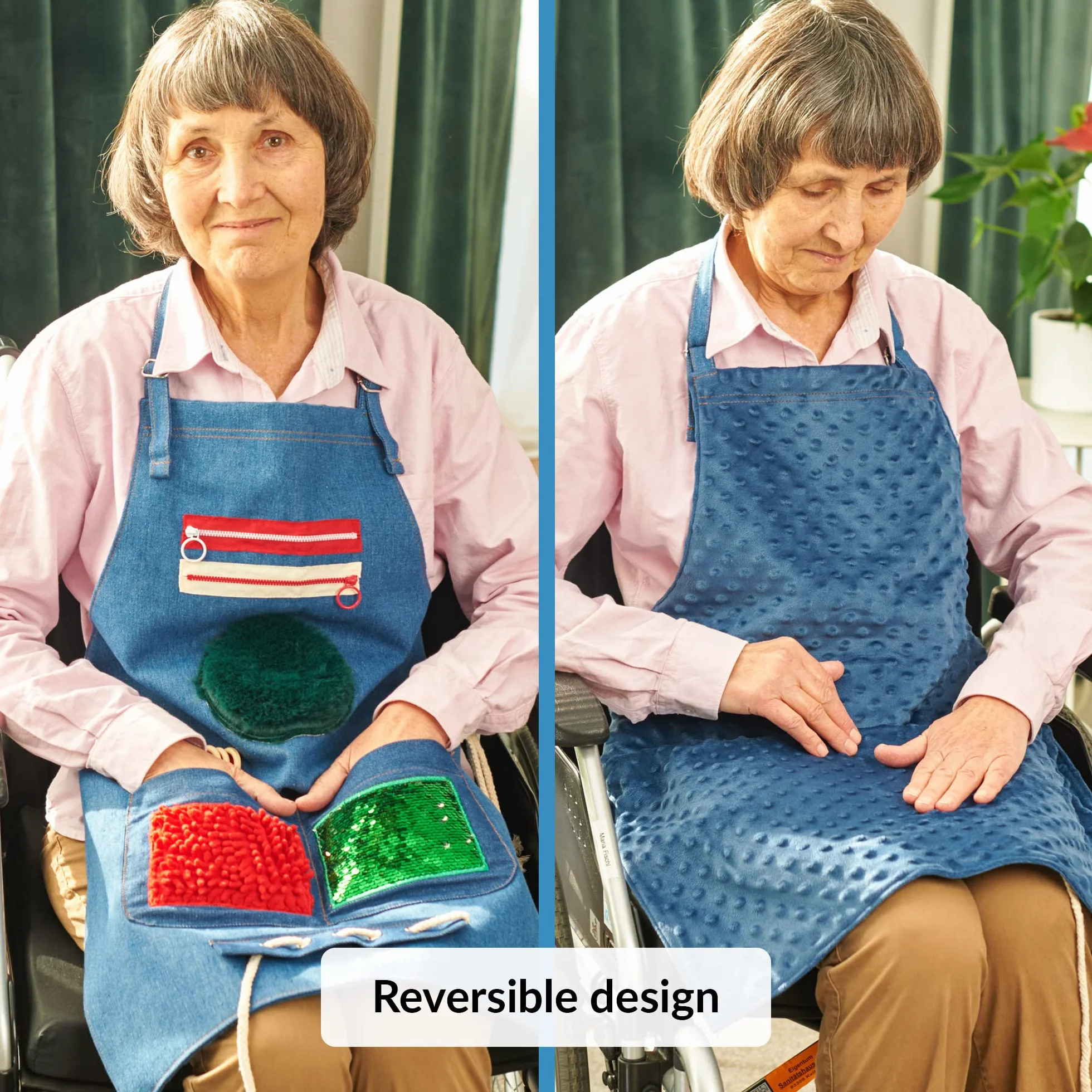 Fartuch Nestel, koc dla osób cierpiących na demencję, dla seniorów i demencji, zatrudnienie rąk, koc dla osób cierpiących na demencję, koc sensoryczny, Fidget Apron Blue