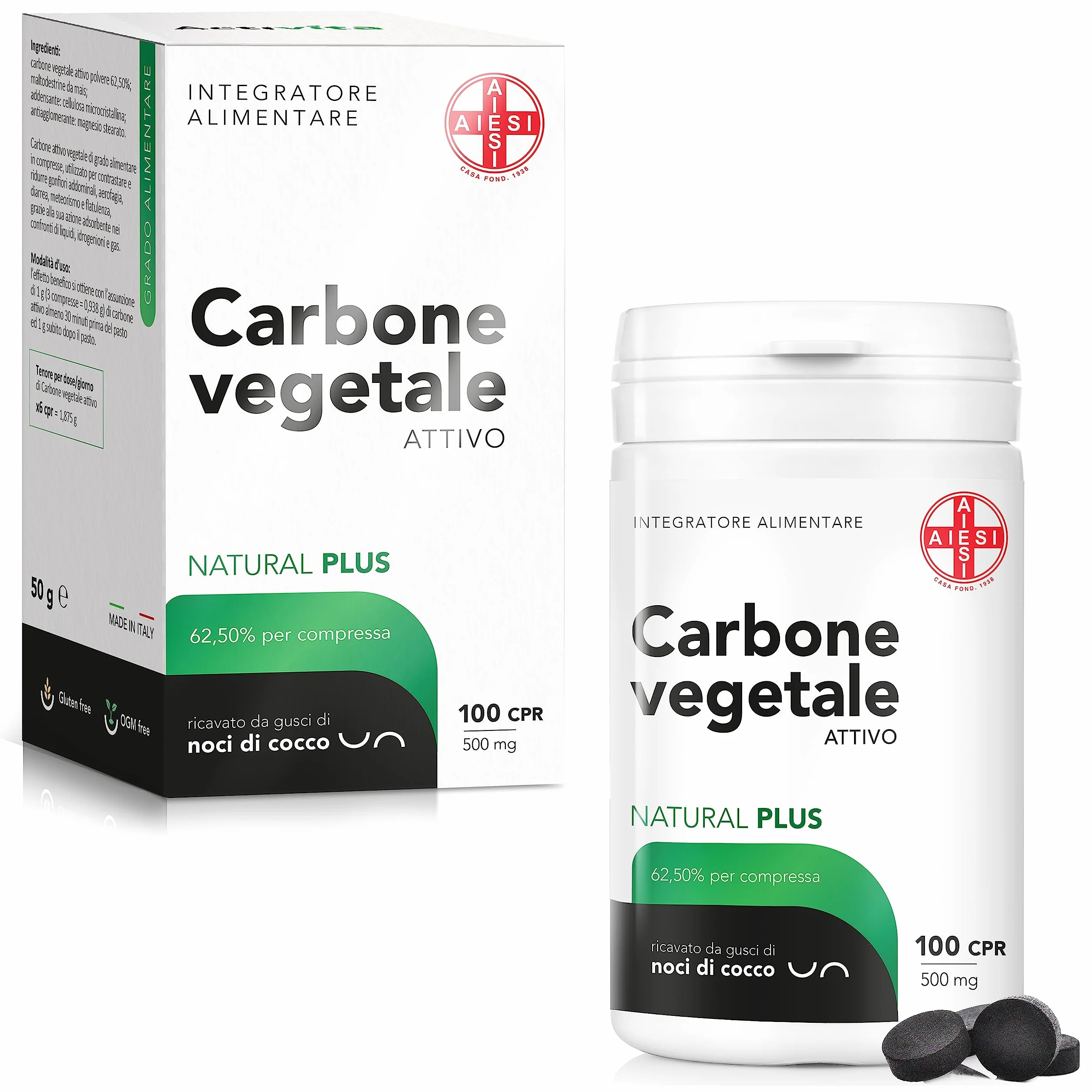 Węgiel Aktywny spożywczy w tabletkach 500 mg 100 sztuk Made in Italy