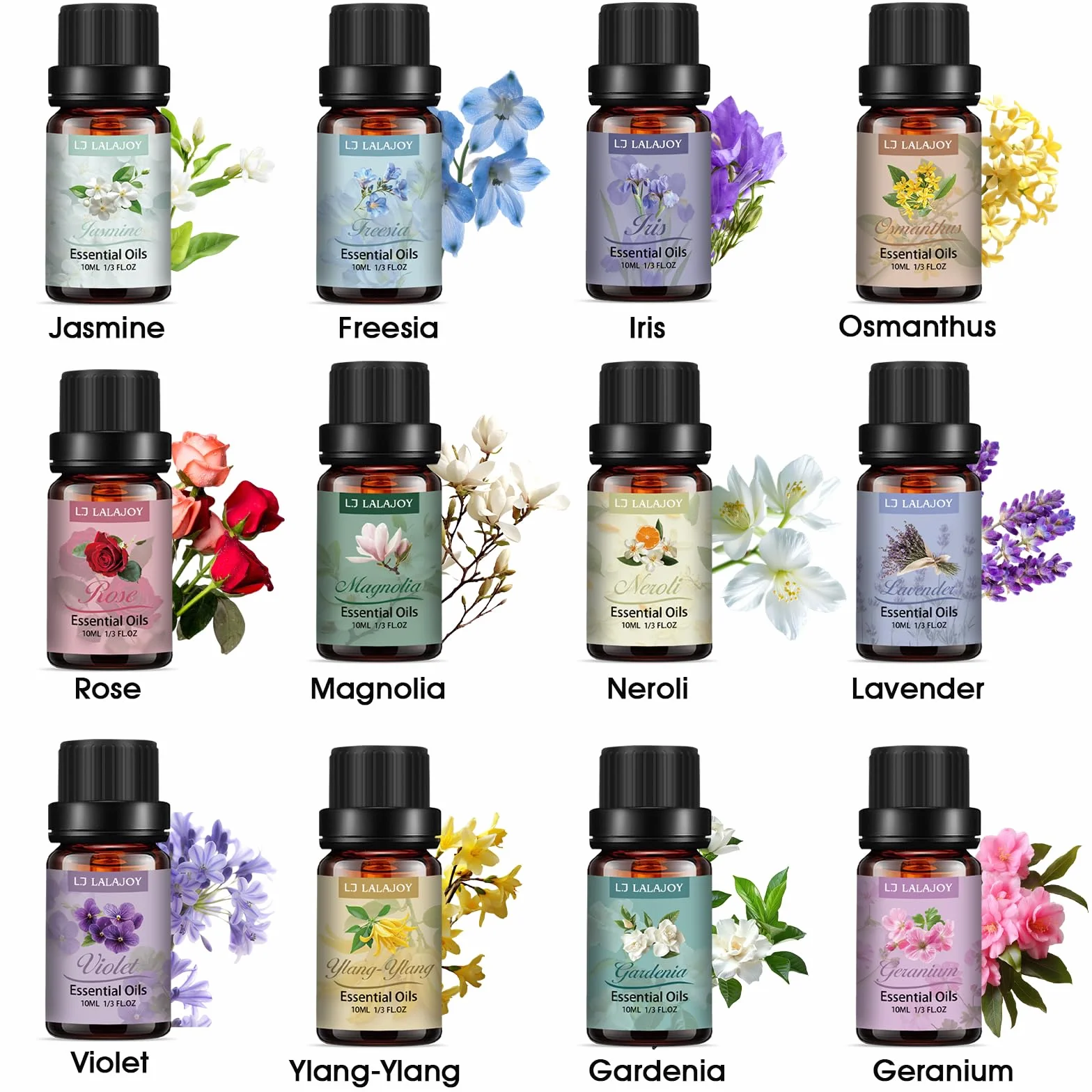 Kwiatowy zestaw olejków eterycznych do dyfuzora, naturalne aromaterapii, 12 x 10 ml, olejek zapachowy, zestaw prezentowy do produkcji mydła, produkcji świec, nawilżacza powietrza, SPA, prezent dla