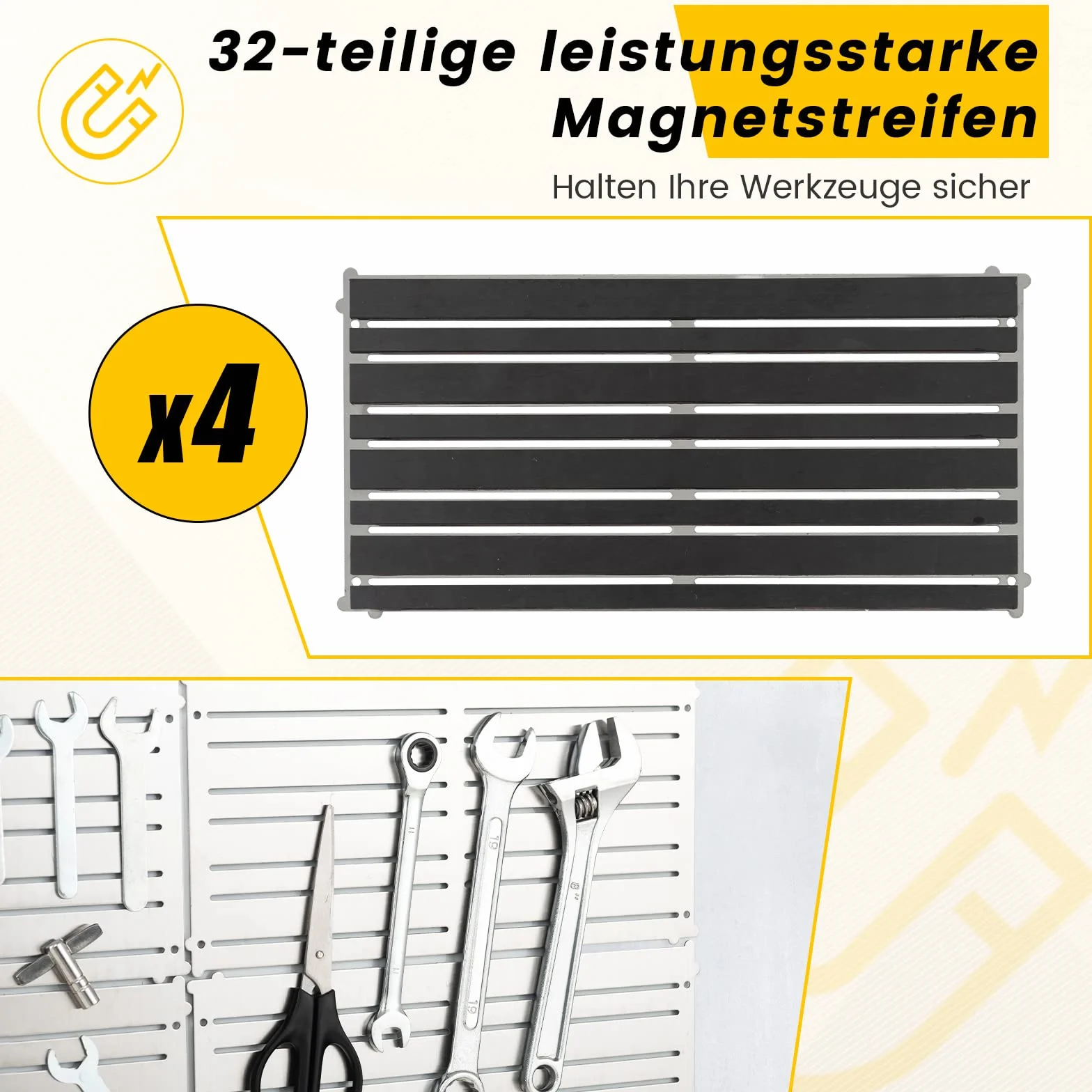 COSTWAY Magnetyczny uchwyt na narzędzia, ścienny, 4 płyty narzędziowe, 32 mocne paski magnetyczne, 60 x 30 cm, organizer na narzędzia do warsztatu, uchwyt magnetyczny, srebrny