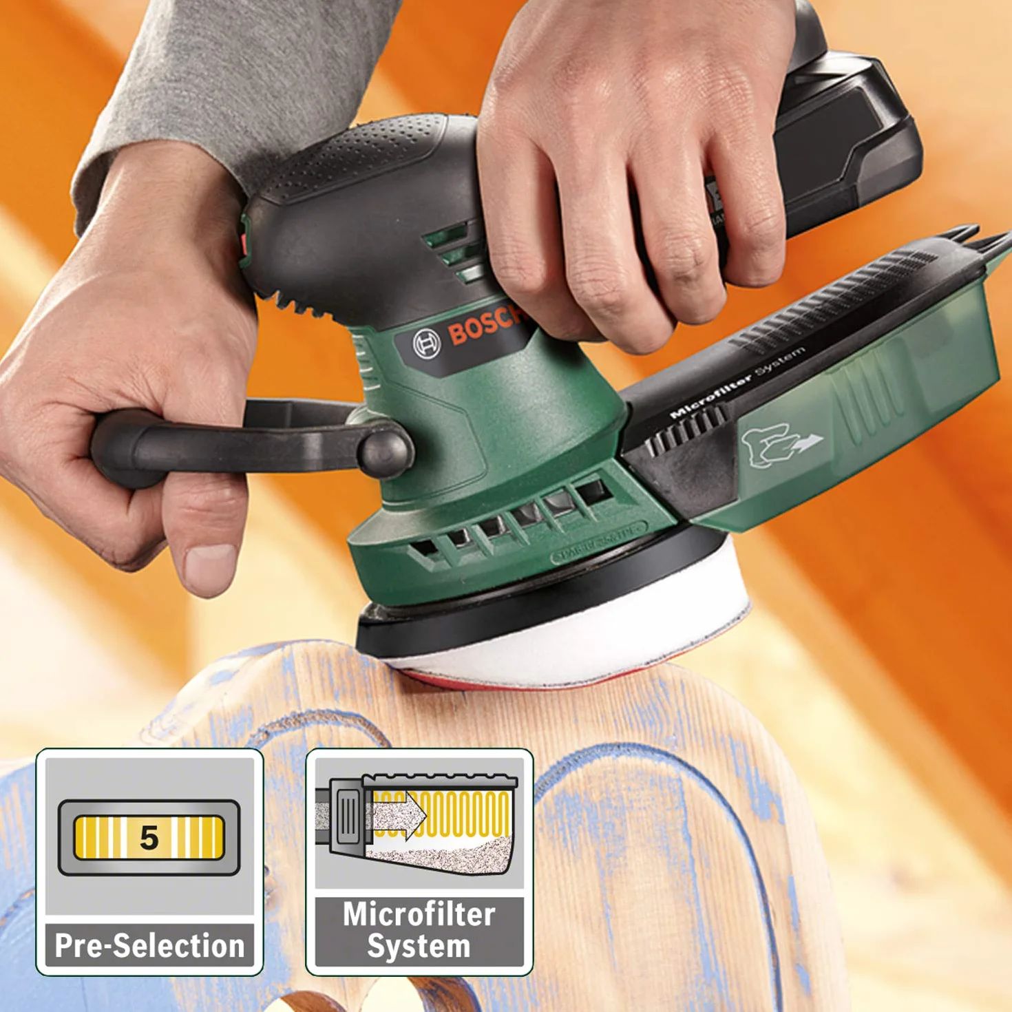Bosch Home and Garden Akumulatorowa szlifierka mimośrodowa AdvancedOrbit 18 (bez akumulatora, średnica tarczy szlifierskiej 125 mm, system 18V, opakowanie kartonowe)
