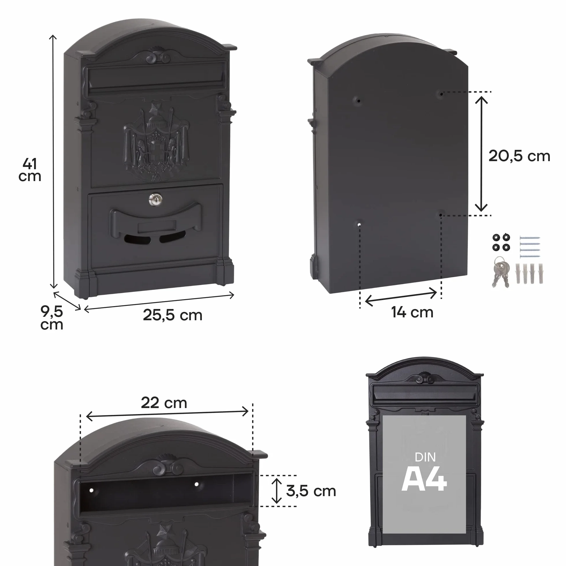 ARREGUI Residencia D-2151/N indywidualna skrzynka na listy aluminiowa czarna 42x26x9 cm DIN A4