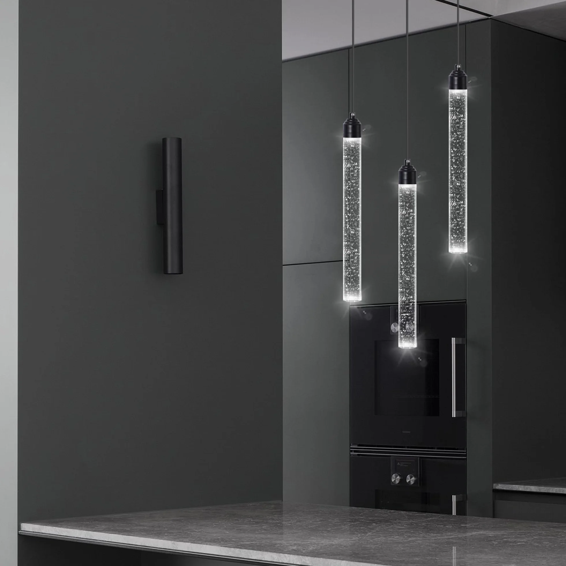 Mini czarny żyrandol z 3 światłami na wyspę kuchenną nowoczesny kryształowy wisiorek LED lampa wisząca regulowana ściemniana lampa wisząca do jadalni, sypialni, lampy sufitowe podwieszane