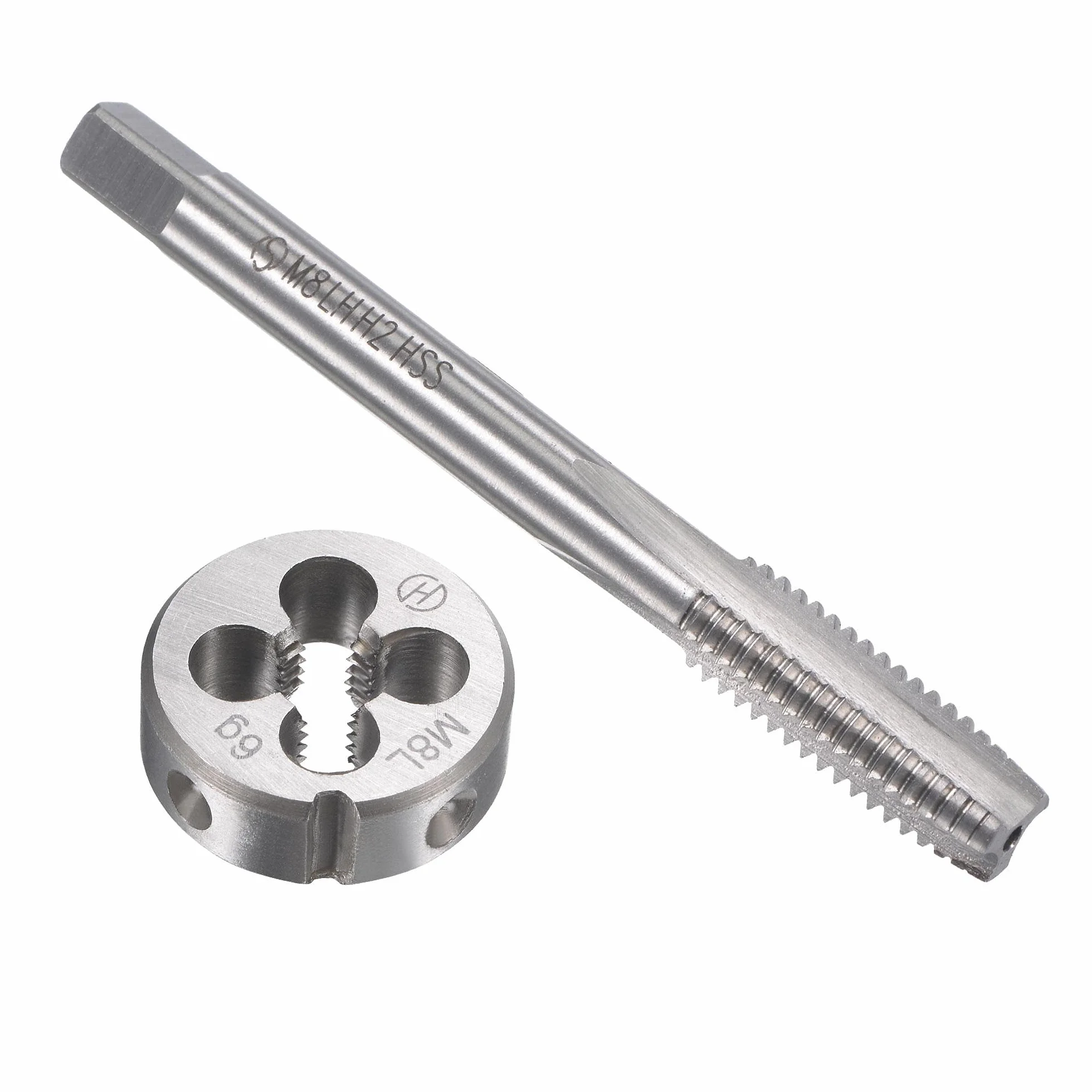 Zestaw gwintowników i narzynek metrycznych lewoskrętnych M8 x 1,25 mm, gwintownik maszynowy z okrągłą narzynką, zestaw gwintowników i narzynek do naprawy gwintów nakrętek i śrub