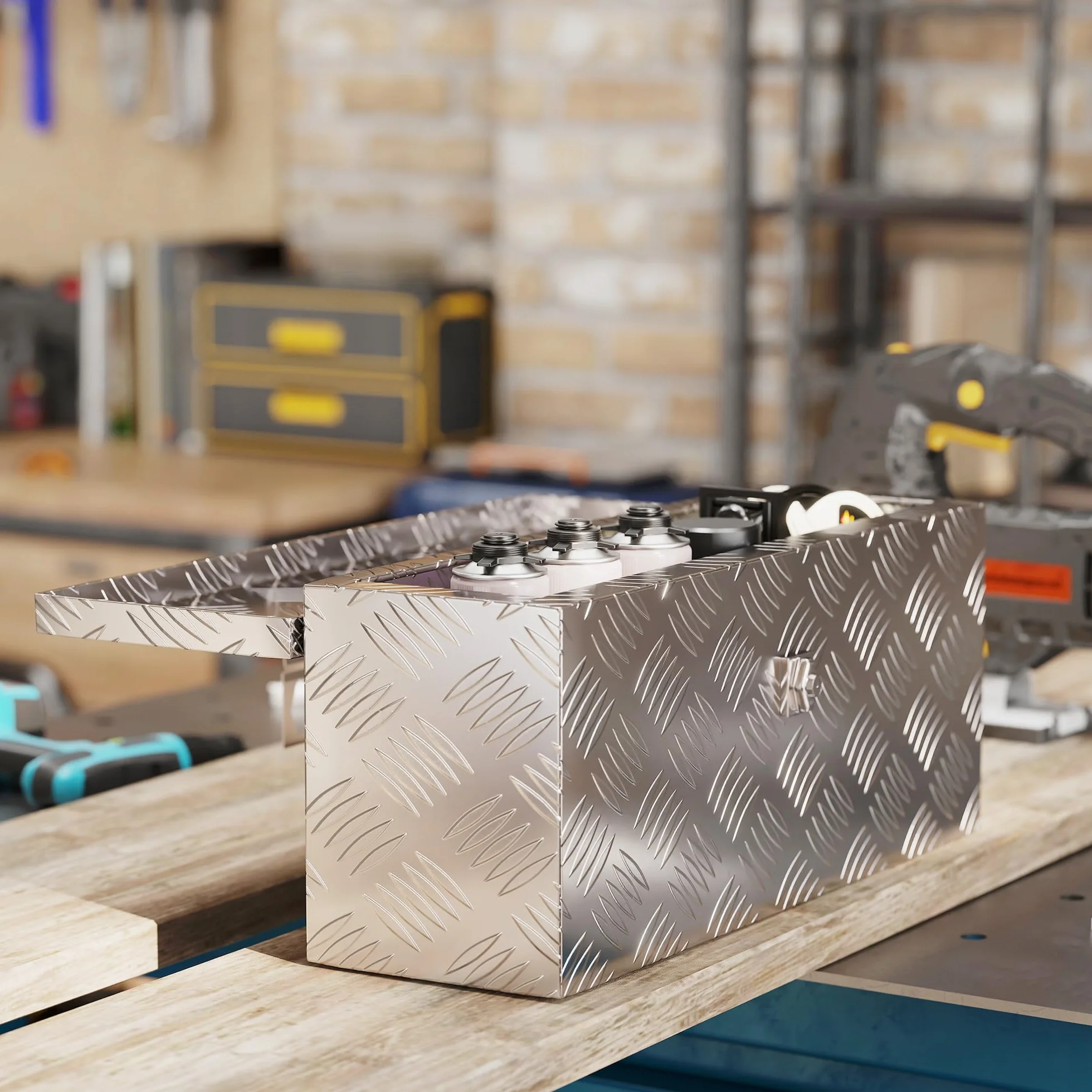 HOMCOM Skrzynka na narzędzia z aluminium z zamkiem i kluczami, Skrzynka na narzędzia do ciężarówki, Skrzynia do przechowywania dla przyczepy, 50 x 15,5 x 20,5 cm