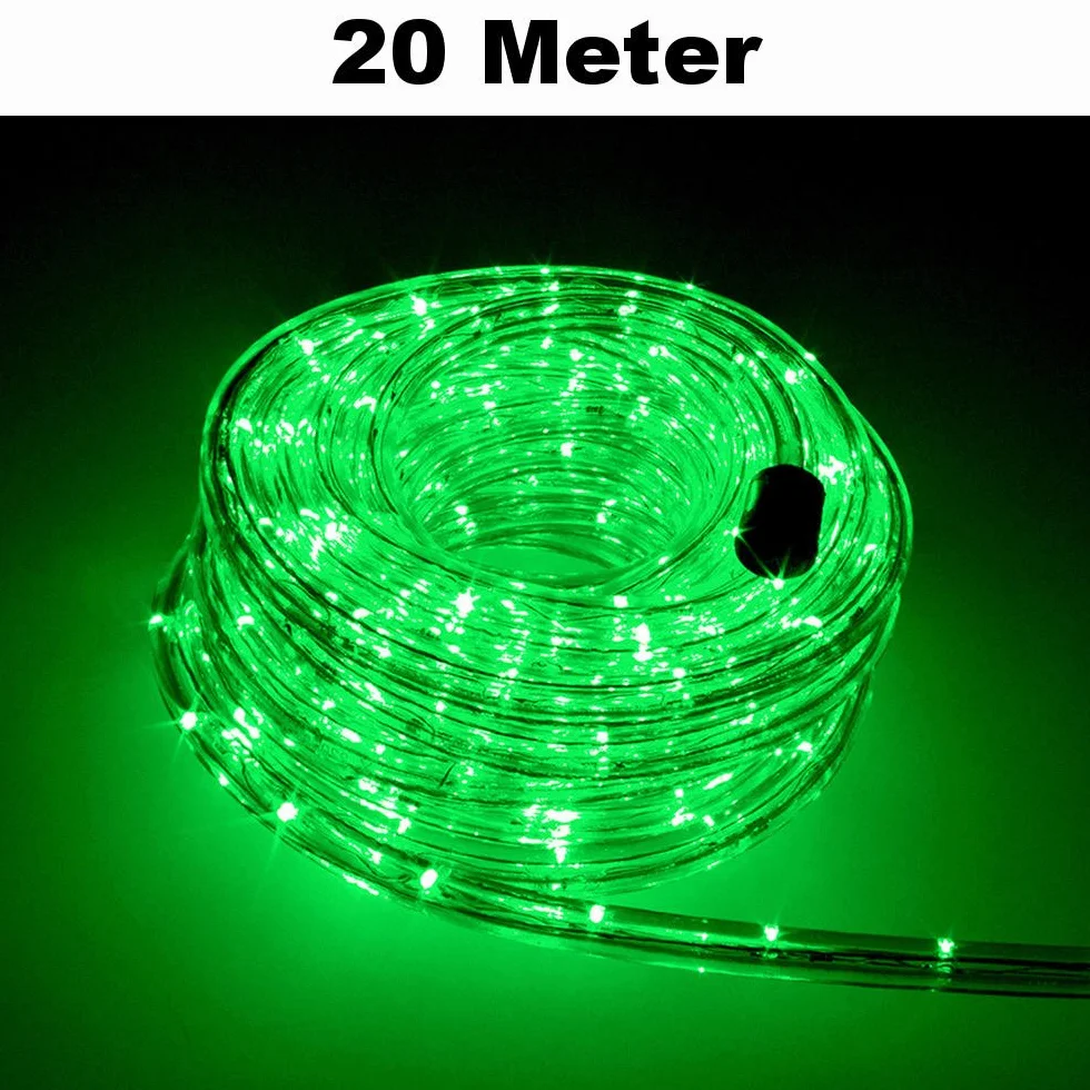 Wąż świetlny LED, kompletny zestaw z akcesoriami, łańcuch świetlny, zielony, czerwony, ciepły biały, niebieski, model przestrzeni barw RGB, 5 m do 50 m, F3 LED, do użytku wewnątrz i na zewnątrz, oświetlenie dekoracyjne 20 Meter zielony
