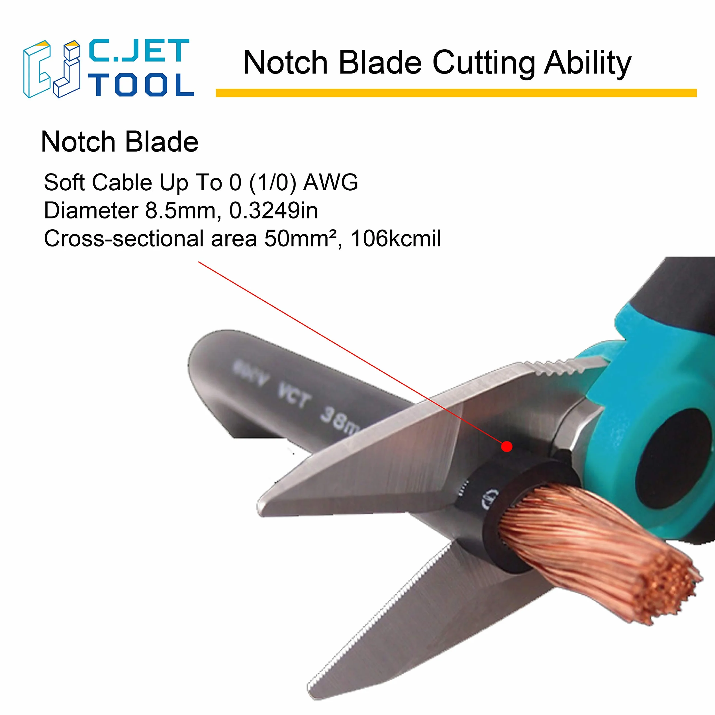 C.JET TOOL Nożyczki dla elektryków ze stali nierdzewnej, wytrzymałe, profesjonalne, do aluminiowych, miedzianych, miękkich kabli (turkusowe)