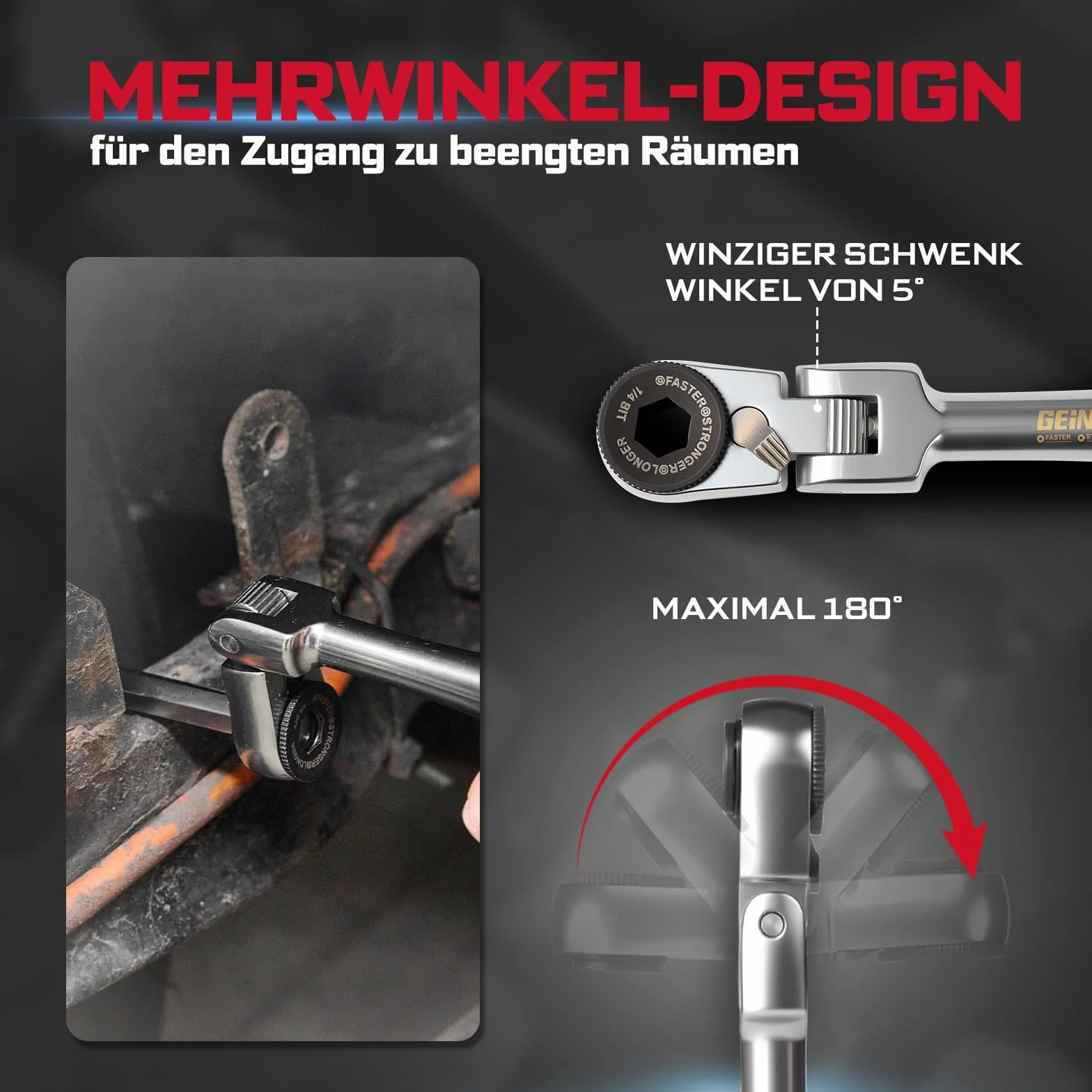 GEINXURN 50-częściowy zestaw mini kluczy z grzechotką, elastyczna ruchoma głowica, przedłużacz z adapterem sześciokątnym, 46-częściowy 25 mm S2 stal magnetyczny zestaw bitów (Phillips/Pozidriv/Torx