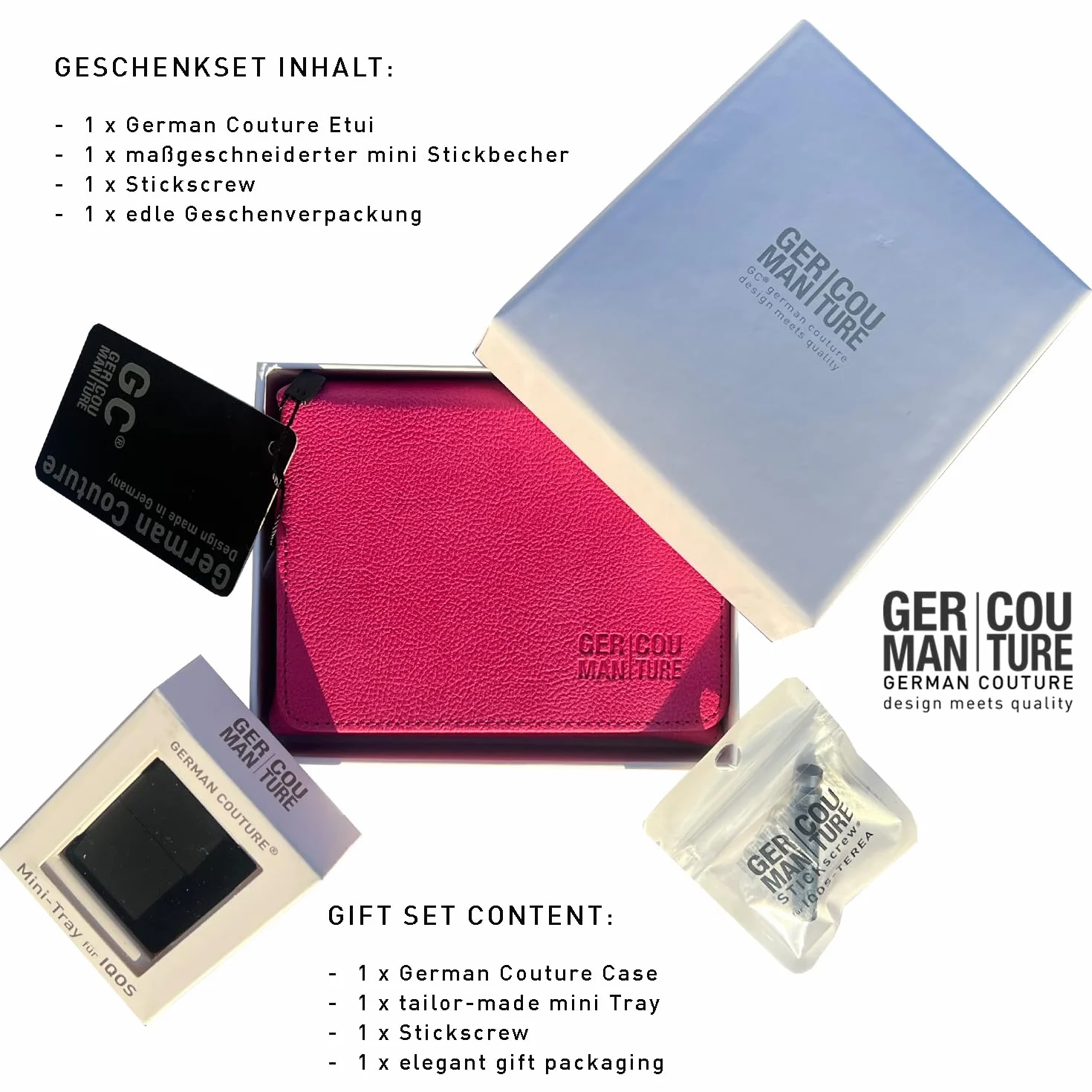 GC Zestaw upominkowy zestaw startowy kompatybilny z IQOS ILUMA, TEREA lub LEVIA - akcesoria etui Screw i mini kubek do haftowania (różowy)
