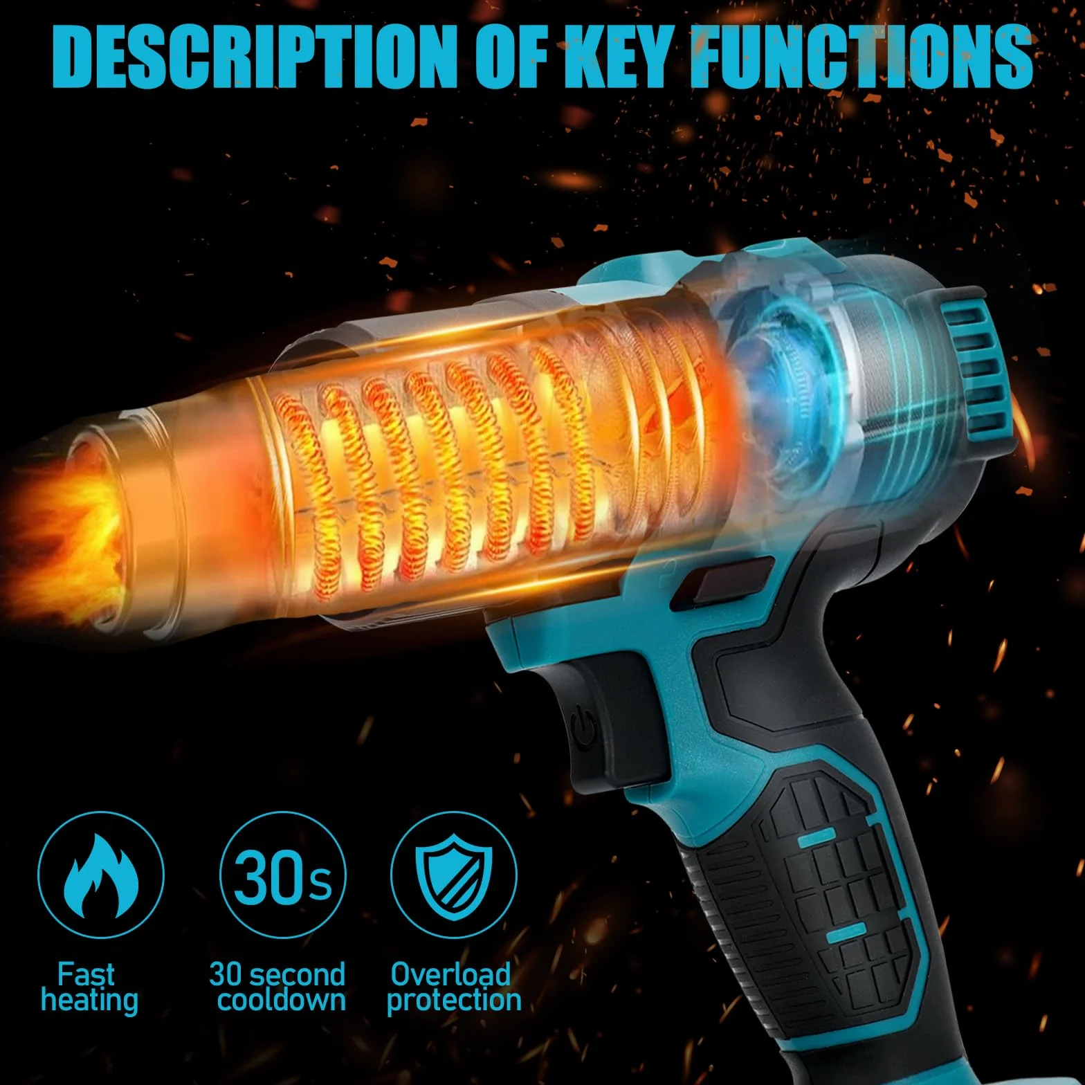 Pistolet na gorące powietrze, kompatybilny z akumulatorami Makita 18 V (nie wchodzi w zakres dostawy). Regulowana temperatura wiatru, maks. 550°C, wyświetlacz LCD, do spawania, suszenia,