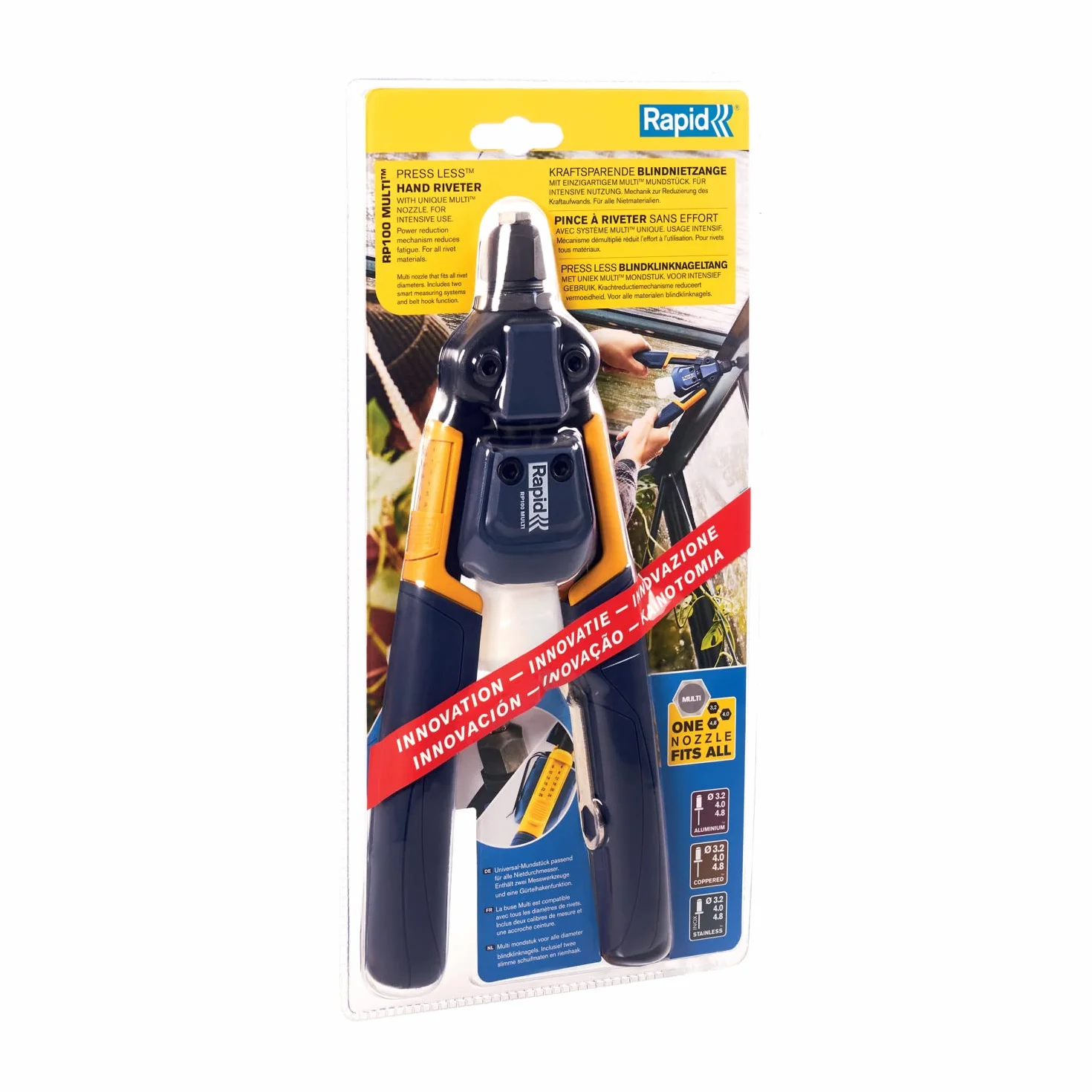 Nitownica Ręczna RP100 Multi z Dyszą MULTI do Nitów Aluminiowych, Stalowych i Miedzianych 3,2–4,8 mm