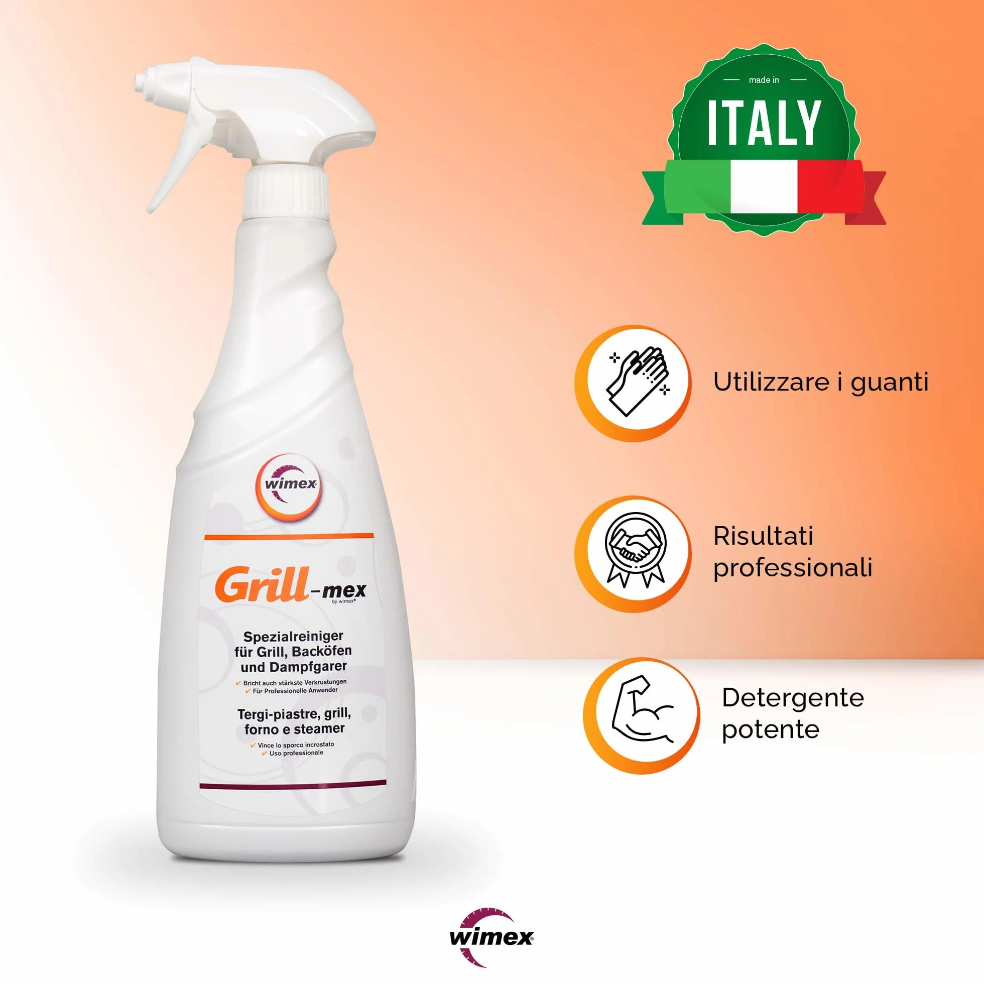 Wimex® Grill-mex spray do czyszczenia piekarnika, grilla i płyt – intensywne czyszczenie – profesjonalne zastosowanie – 750 ml