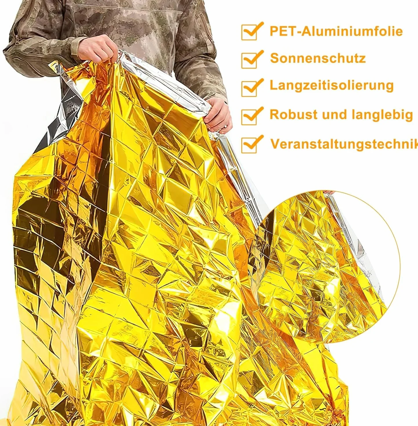 HENGBIRD Koc Ratunkowy, 10 Sztuk, Złoty i Srebrny, 210 x 130 cm, Koc Termiczny, Folia Ratunkowa, Koc do Pierwszej Pomocy, Outdoor, Kemping, Wędrówki, Koc Survivalowy