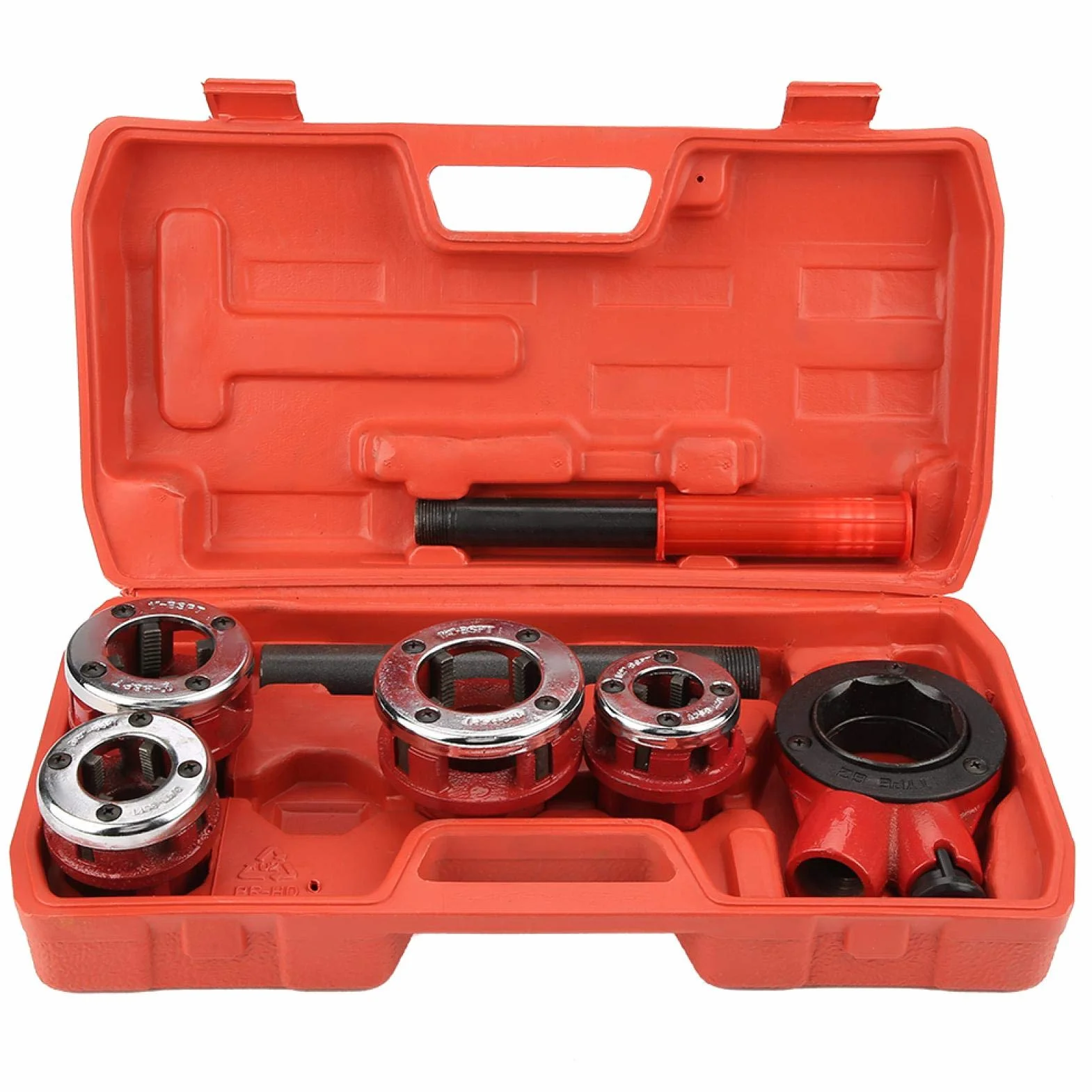 Zestaw gwintowników i narzynek, ręczny zestaw do gwintowania rur 1/2", 3/4", 1", 1-1/4", narzędzie do gwintowania, ręczny zestaw do formowania i cięcia z walizką (62B, cztery głowice)