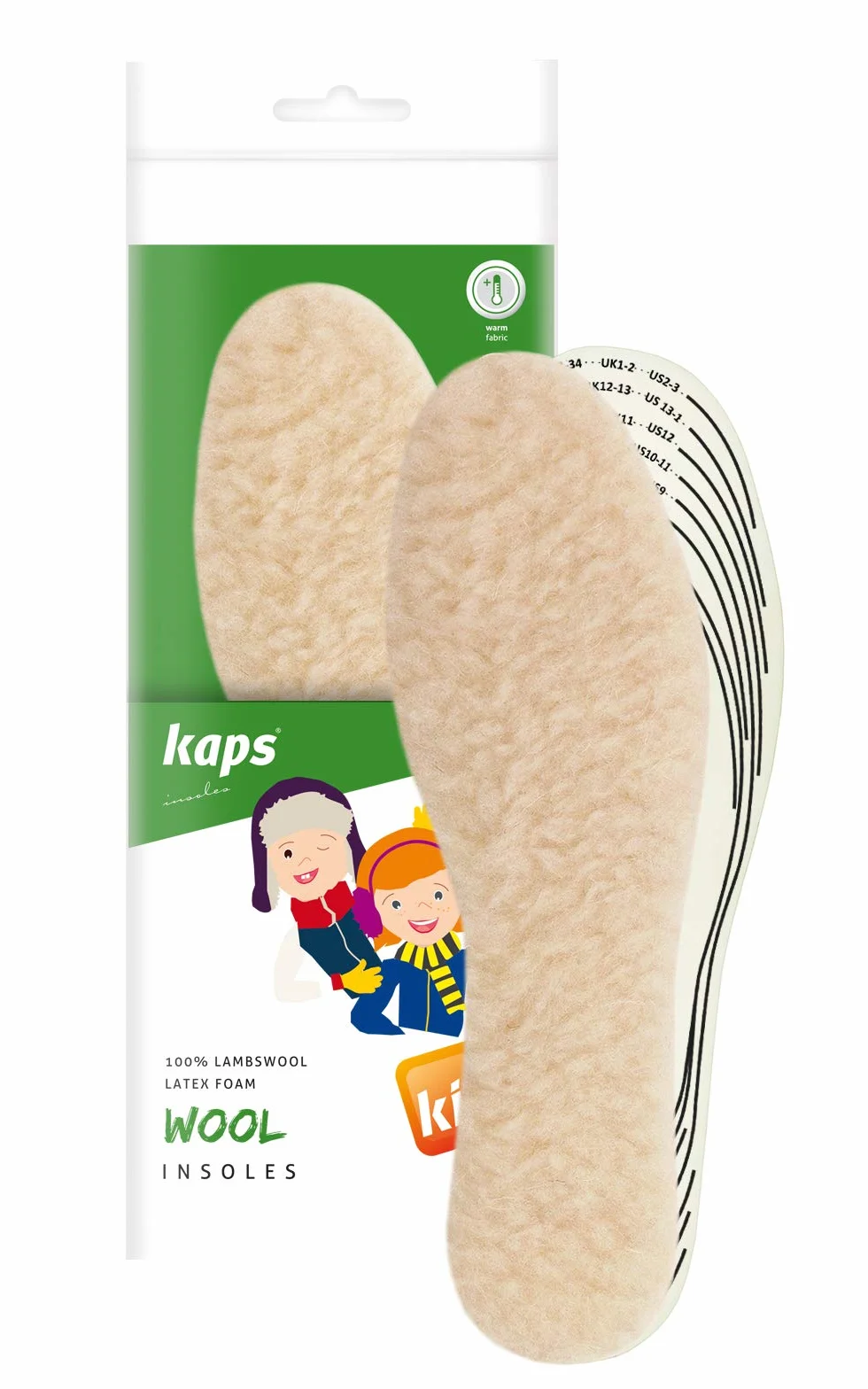 Kaps wkładki dziecięce z wełny, wkładki do butów z 100% naturalnej skóry owczej dla ciepłych butów, podeszwy i wkładki termiczne, dopasowane do wielkości
