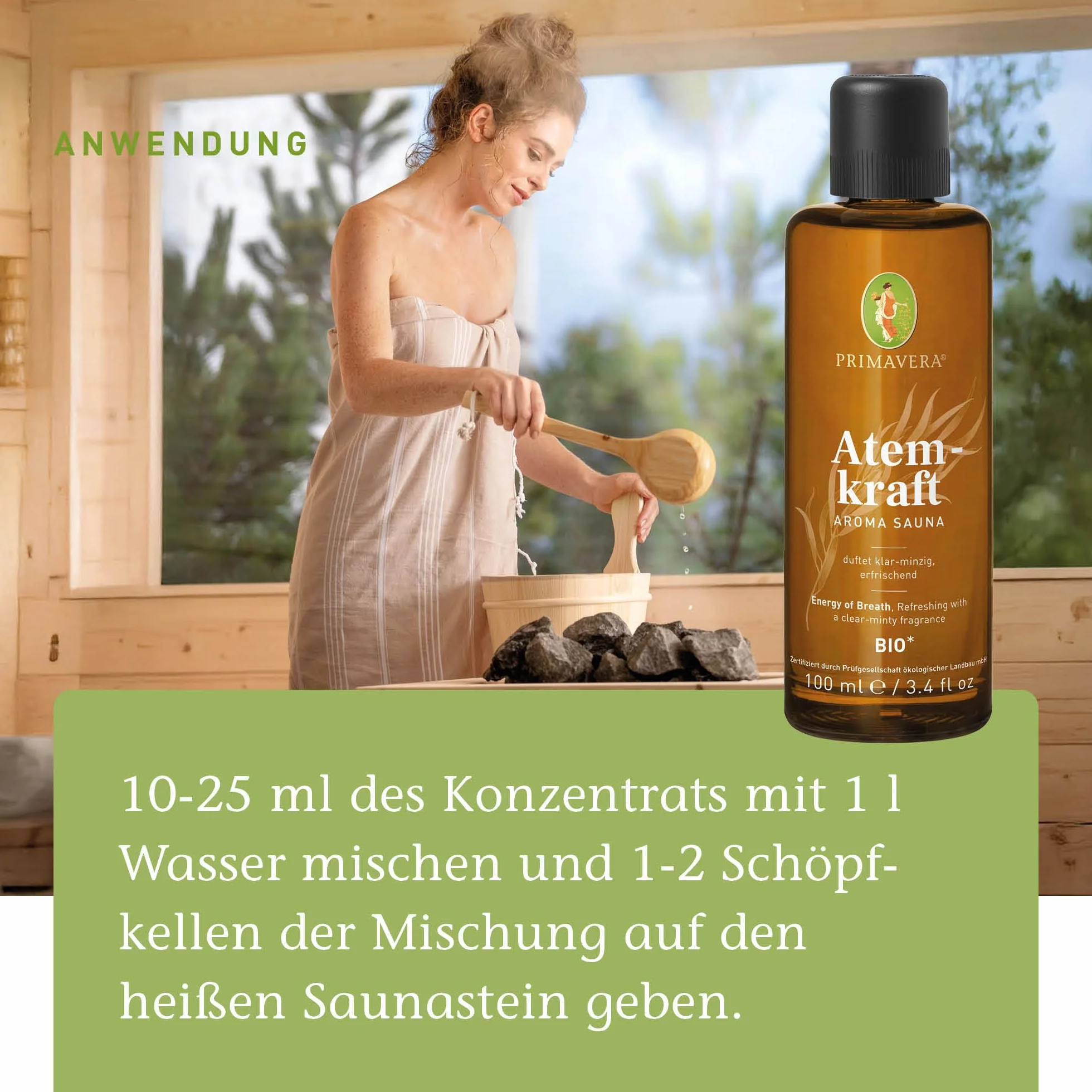 PRIMAVERA Aroma Sauna bio 100 ml – olejek do sauny, aromaterapia – jasno-miętowy zapach – odświeżający – wegański