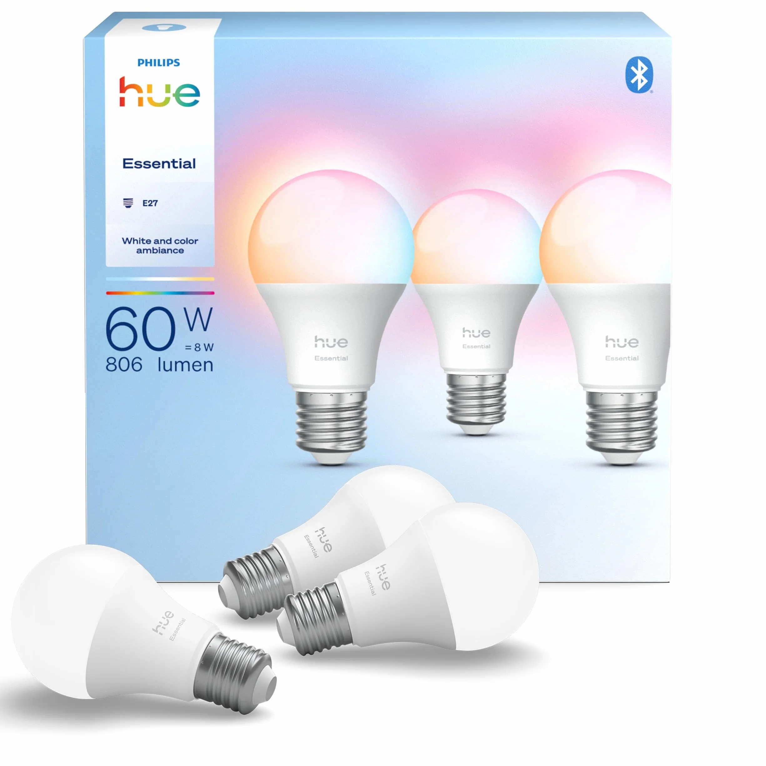 Philips Hue Essential E27 A60 żarówki 8 W, 3 szt