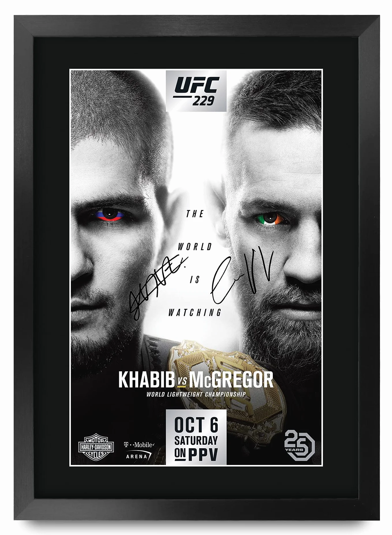 HWC Trading UFC 229 Fight Khabib Nurmagomedov vs Conor McGregor prezenty drukowane podpisany obraz z autografem dla fanów pamięci UFC - A3 oprawiony