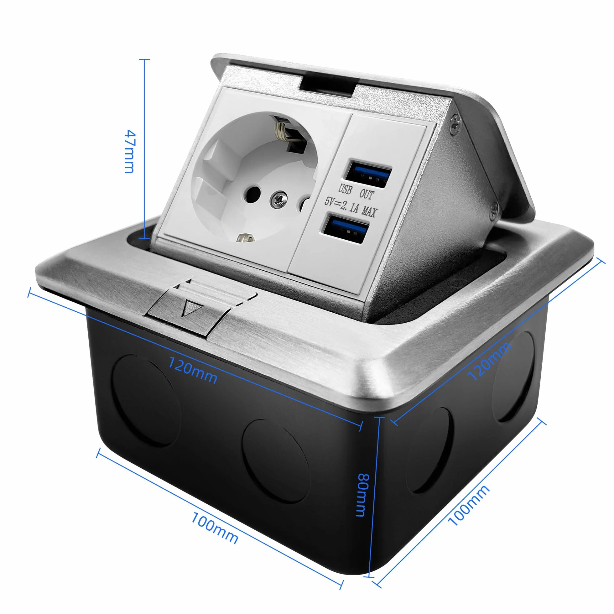 Wewnętrzne gniazdo podłogowe USB do zabudowy - 2 gniazda stołowe z 2 USB, 10 W adapter, gniazdo wtykowe do kuchni, biura, pracy