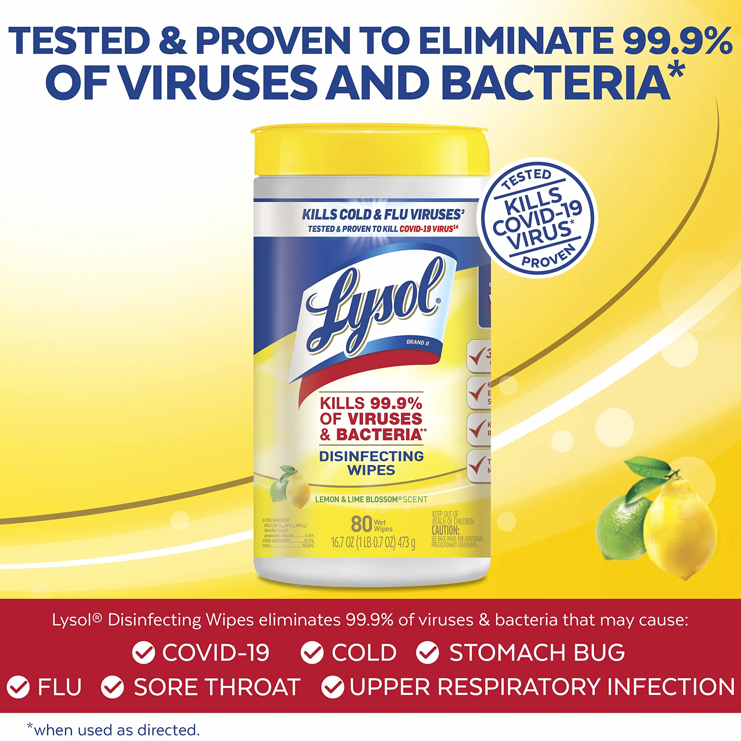 Lysol Disinfecting Wipes, Lemon & Lime Blossom, 80ct