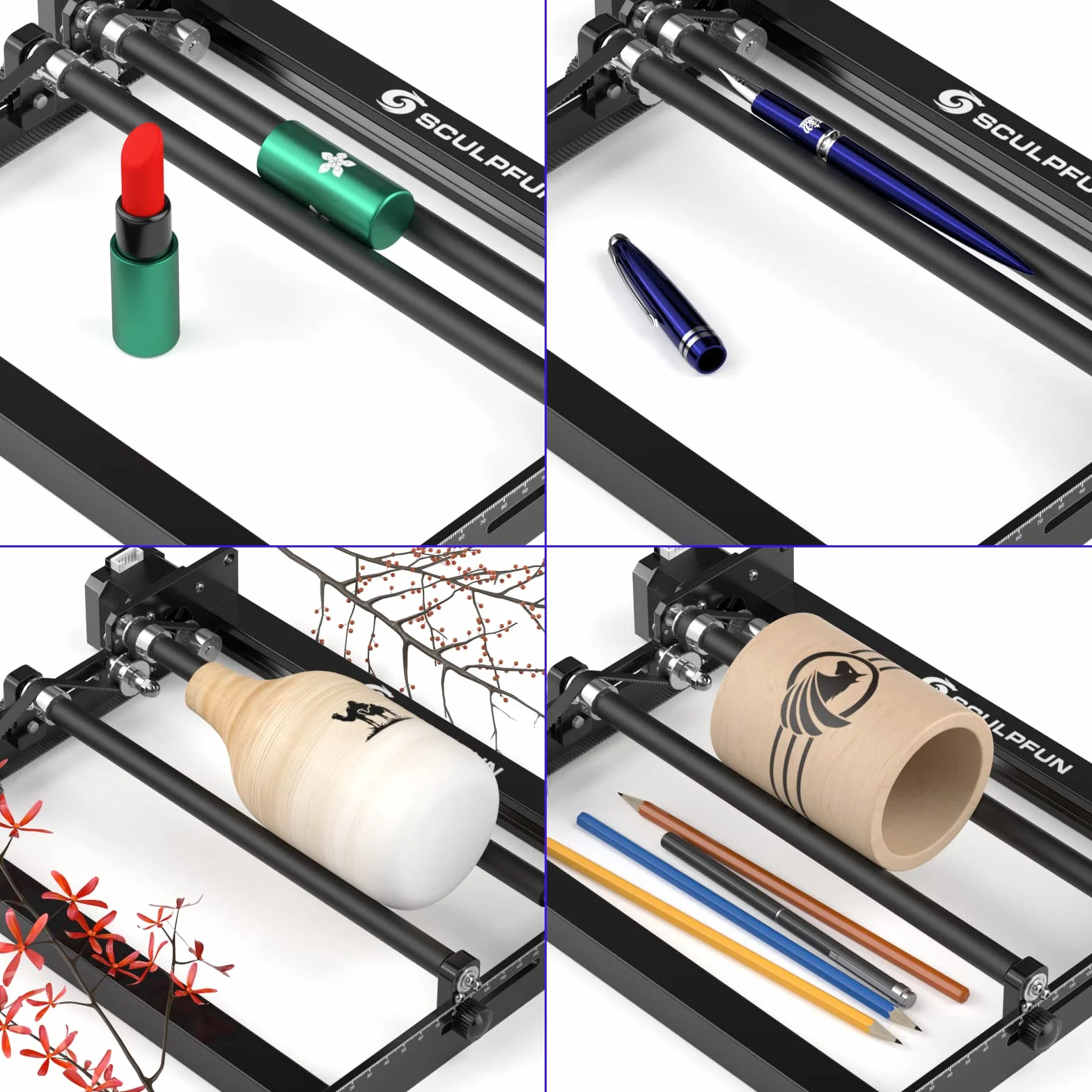 SCULPFUN S30 Ultra 33 W maszyna do grawerowania laserowego, wycinarka laserowa ze stołem roboczym o wymiarach 600 x 600 mm, laserowy wałek obrotowy, 600 x 600 mm, obszar roboczy, 42-bitowy silnik