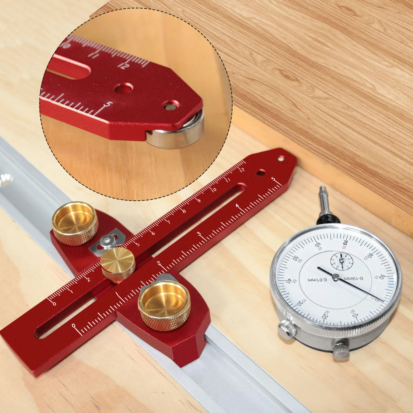 Fafeicy Kalibrator Piły Stołowej z Aluminiowymi Wskaźnikami Mosiężnymi Czujnik Zegarowy 0-10 mm