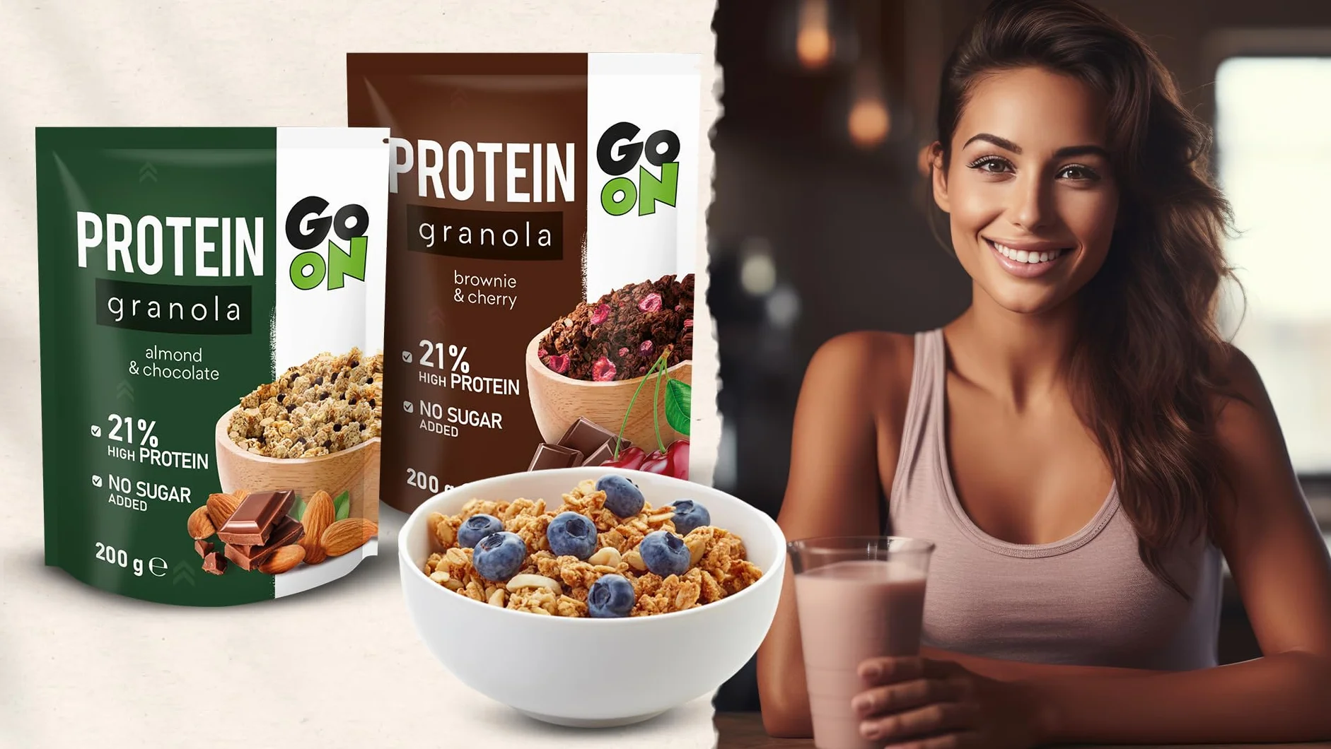 Granola białkowa 300g musli bez cukru Brownie Cherry GO ON