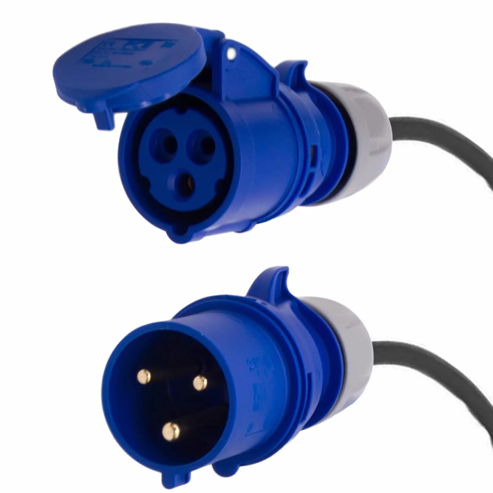 CEE Adapter 32 A na 16 A, 3P z falownikiem fazowym, CEE, adapter prądu silnego 32 A, wtyczka do złącza 16 A, z wyłącznikiem nadmiarowym, przedłużony kabel (niebieski)
