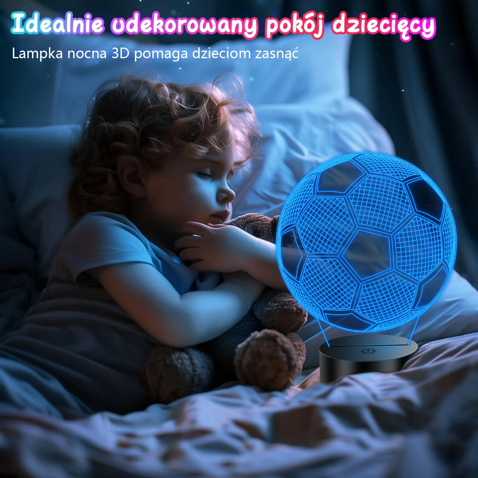 3D Lampka Nocna Iluzja Optyczna dla Dzieci – Prezent Piłkarski dla Chłopca i Dziewczynki, 16 Kolorów z Pilotem, Dekoracja Pokoju na Urodziny (5-12 Lat) (Piłka nożna-01)