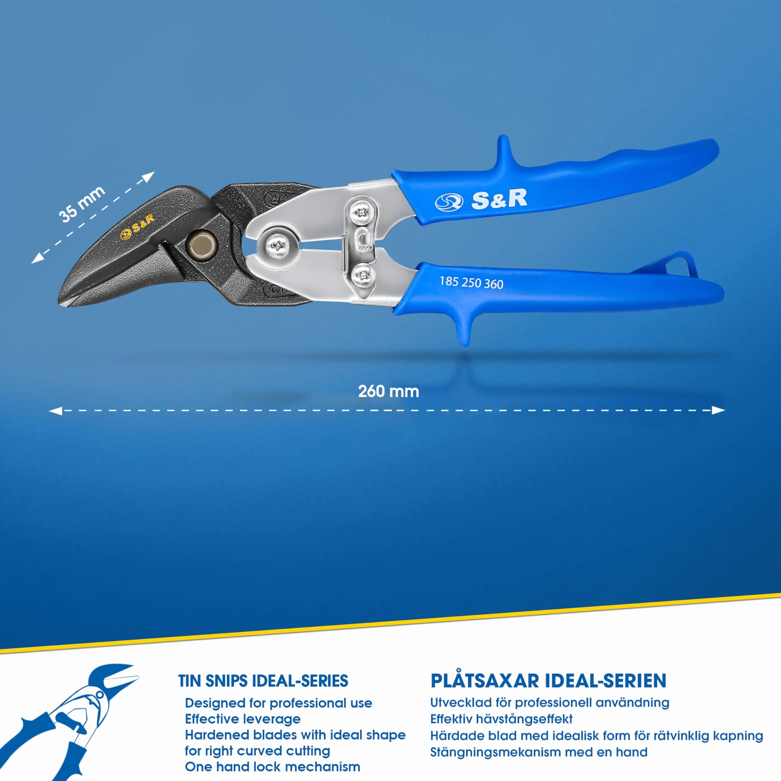 S&R Nożyce do blachy Ideal Series 260 mm - prawe cięcie - nożyce do blachy klasy przemysłowej do stali, miedzi, INOX - HRC 60-62