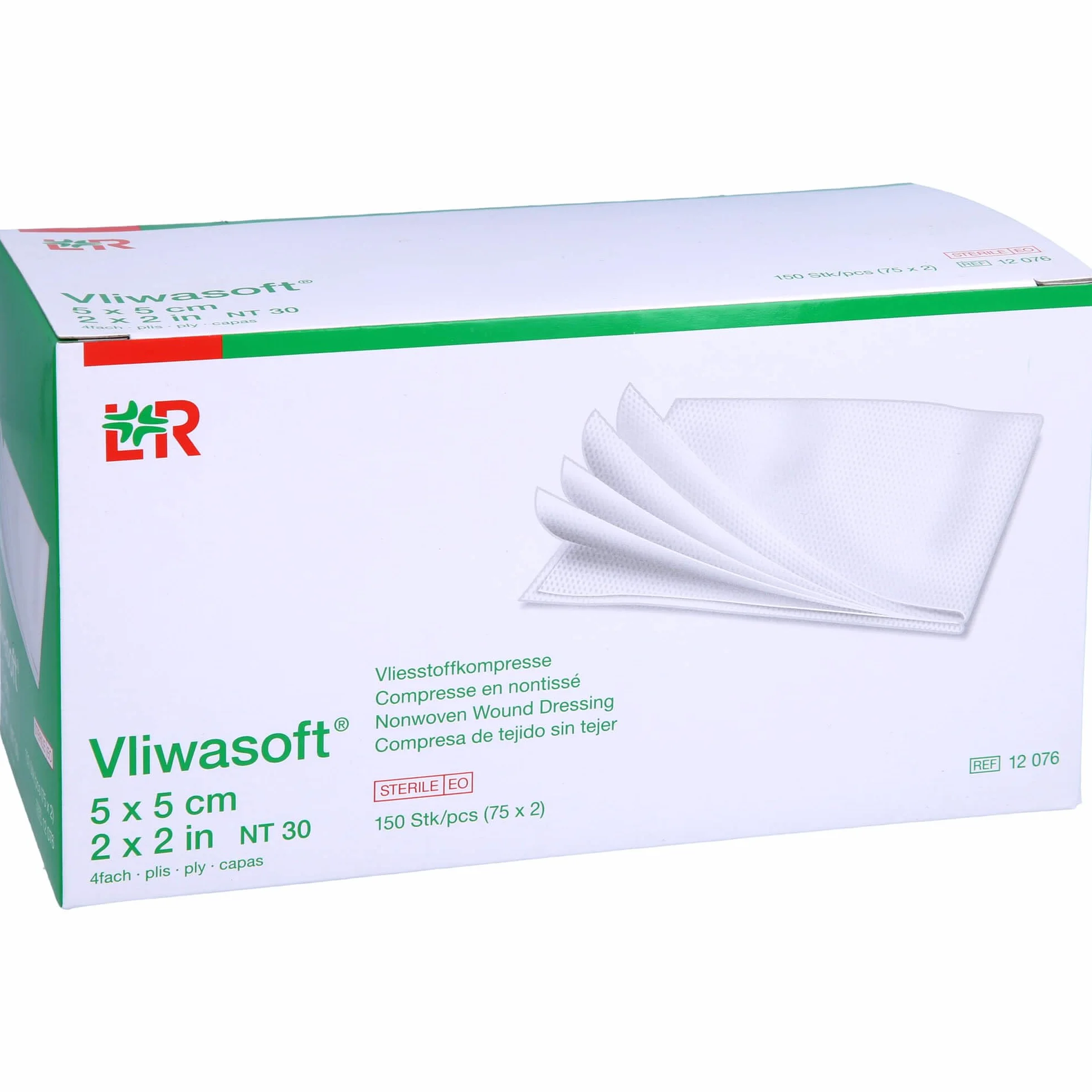 VLIWASOFT Miękkie kompresy włókninowe, sterylne 5x5 cm 4warstwowe. 150 sztuk