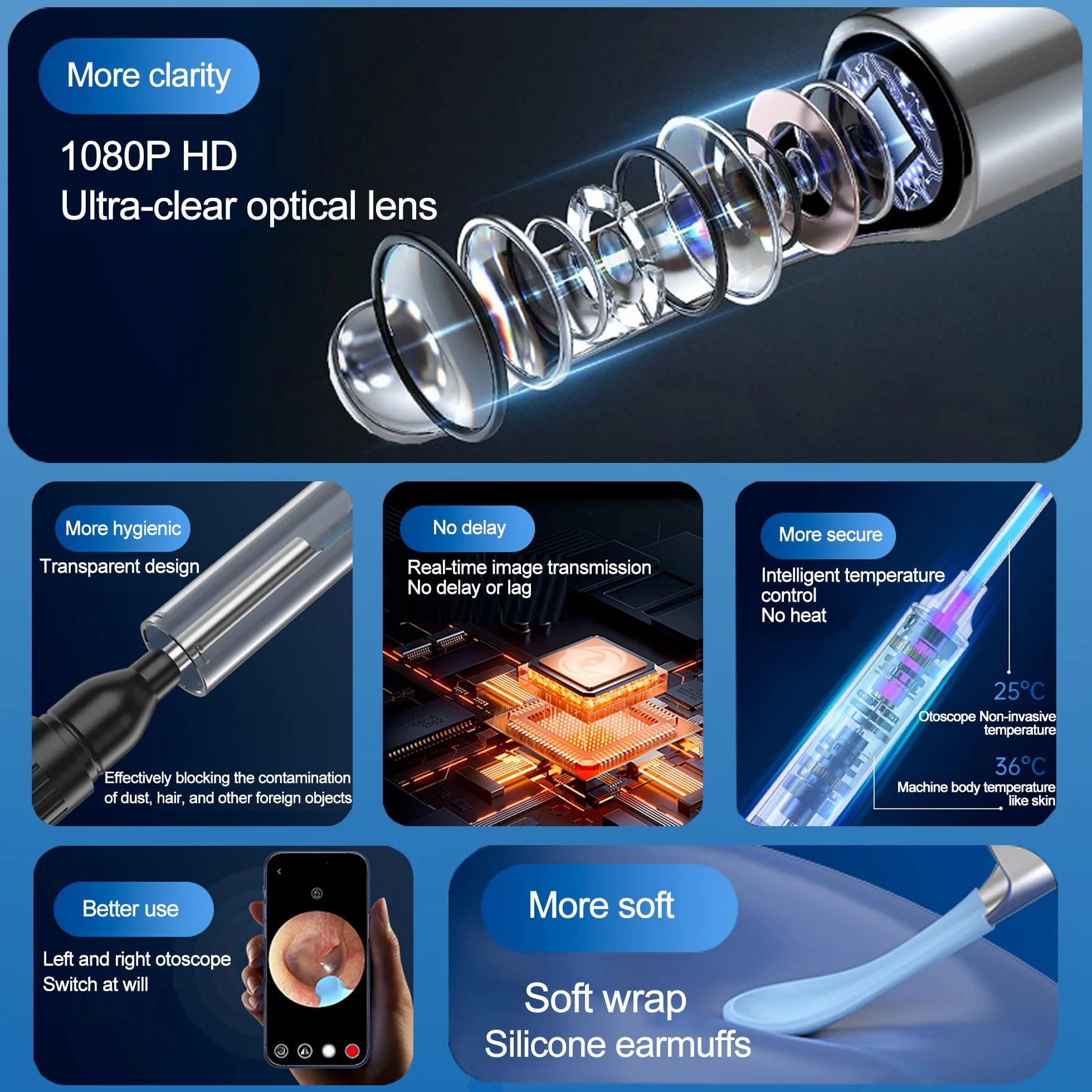 Bezprzewodowy otoskop 1080P do usuwania woskowiny, kompatybilny z iPhone iPad Android