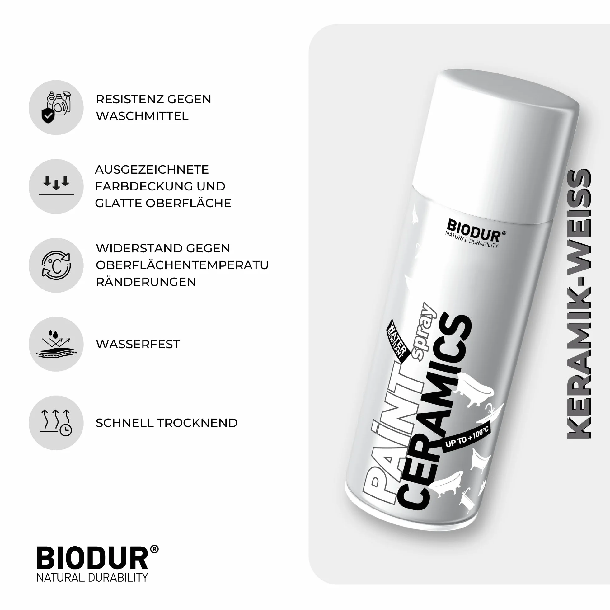 Emalia, lakier ceramiczny w sprayu, błyszczący, 400 ml, lakier akrylowy, wysoko kryjąca farba w sprayu, odporna na promieniowanie UV, puszka sprayu do renowacji, szybkoschnący, do białych
