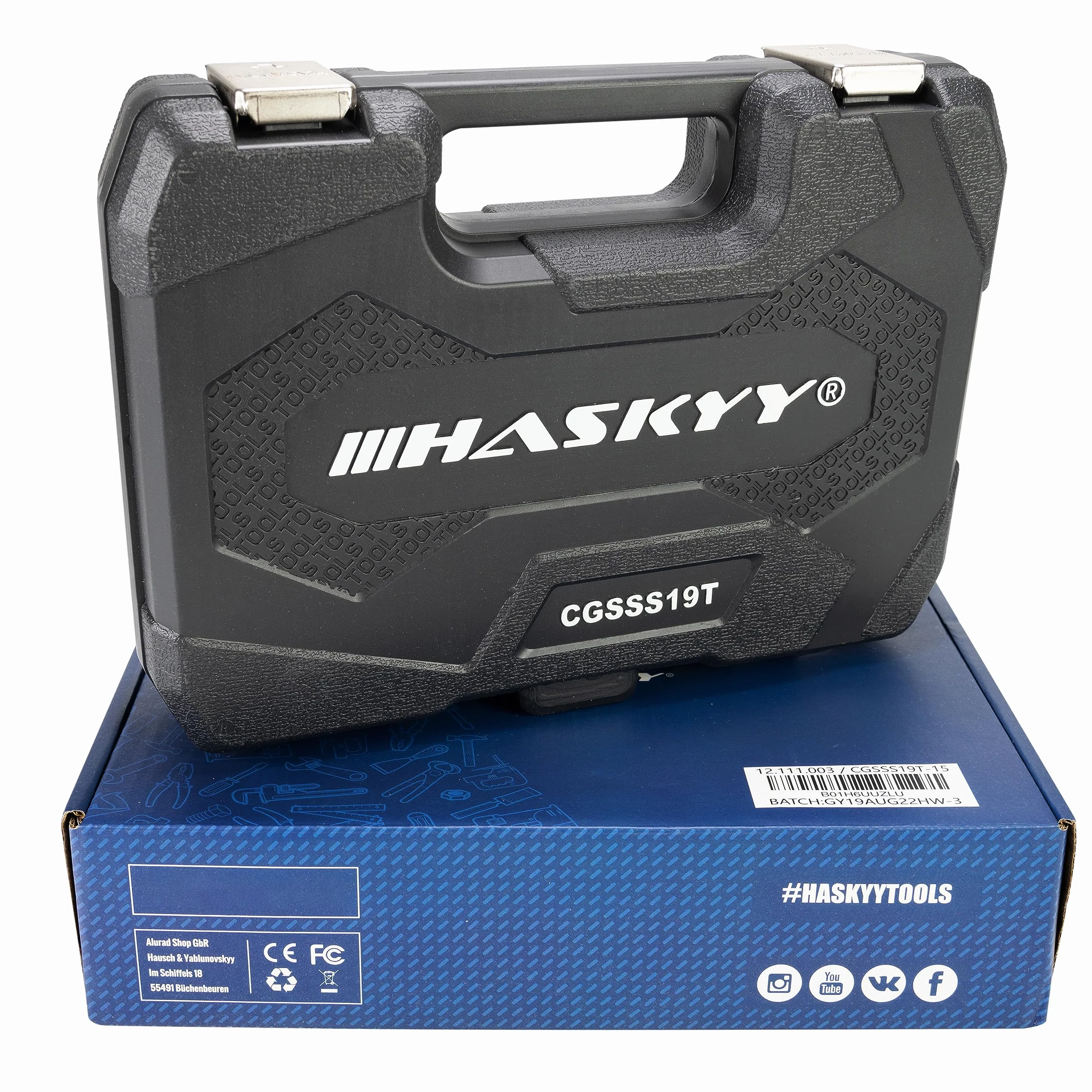 HASKYY Klucze nasadowe 1/2" Gear Lock 1/2" 8-32 calowy wielokątny nadruk Torx narzędzie zewnętrzne wewnętrzne nasadki zestaw 19 szt.