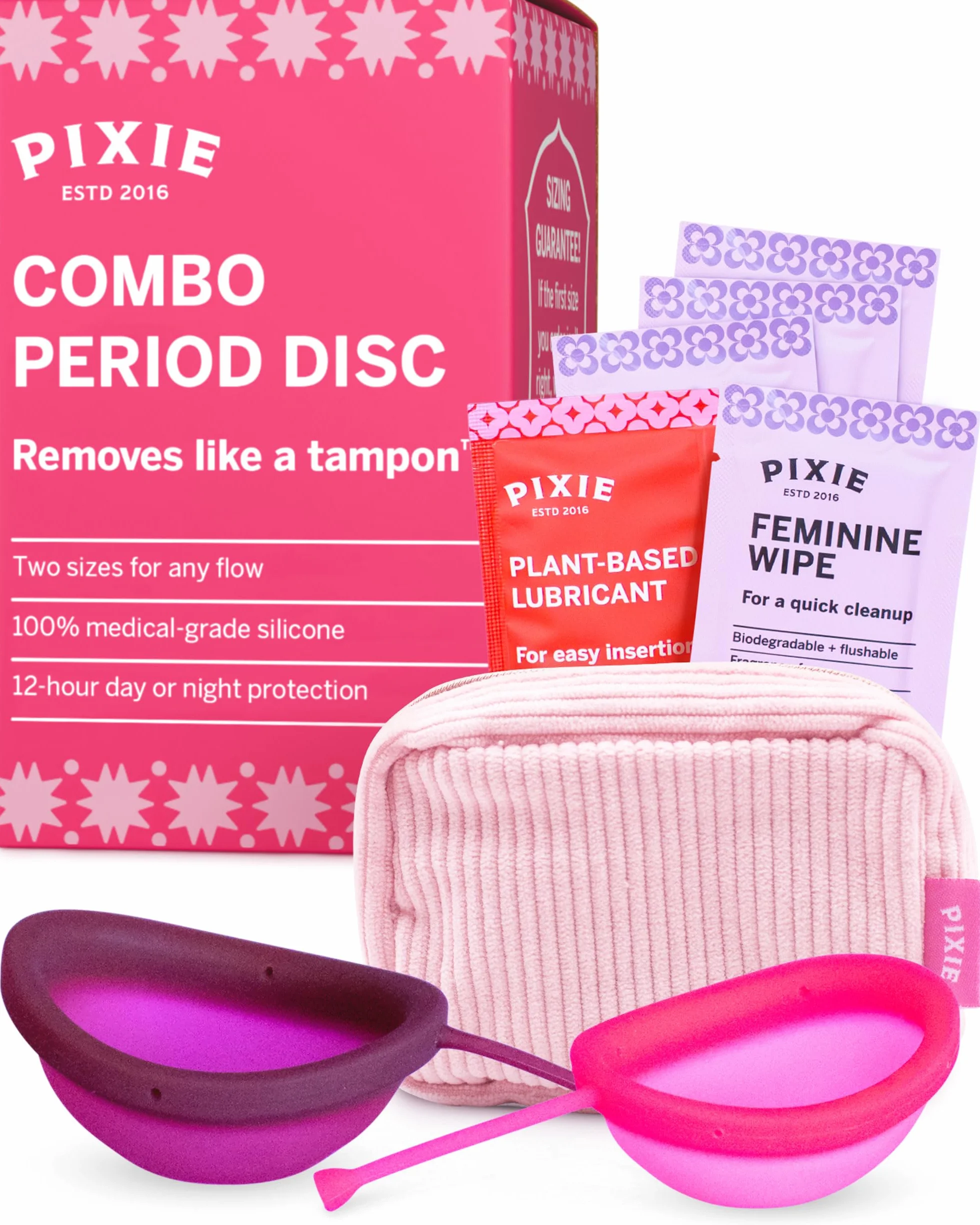 2 krążki menstruacyjne - bez metali i toksyn - 100% silikon klasy medycznej - 1 miejsce dla większości miękkich dysków wielokrotnego użytku - usuwa się jak tampon - zużycie 12 godzin - pojemność 3 i 6